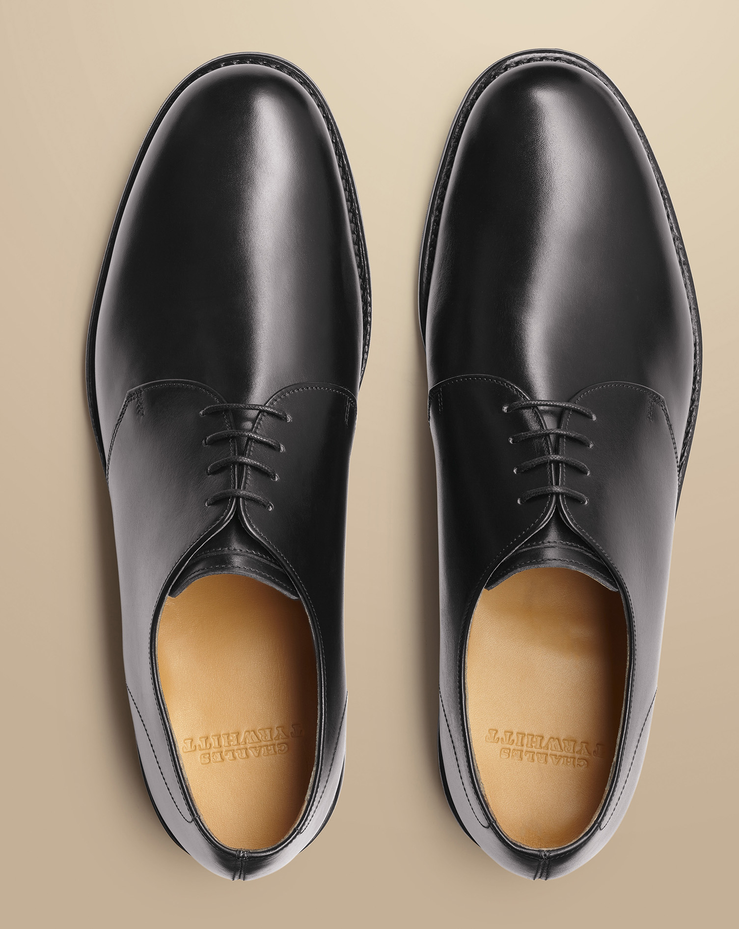 Rubber Sole Leather Derby Shoes - Black