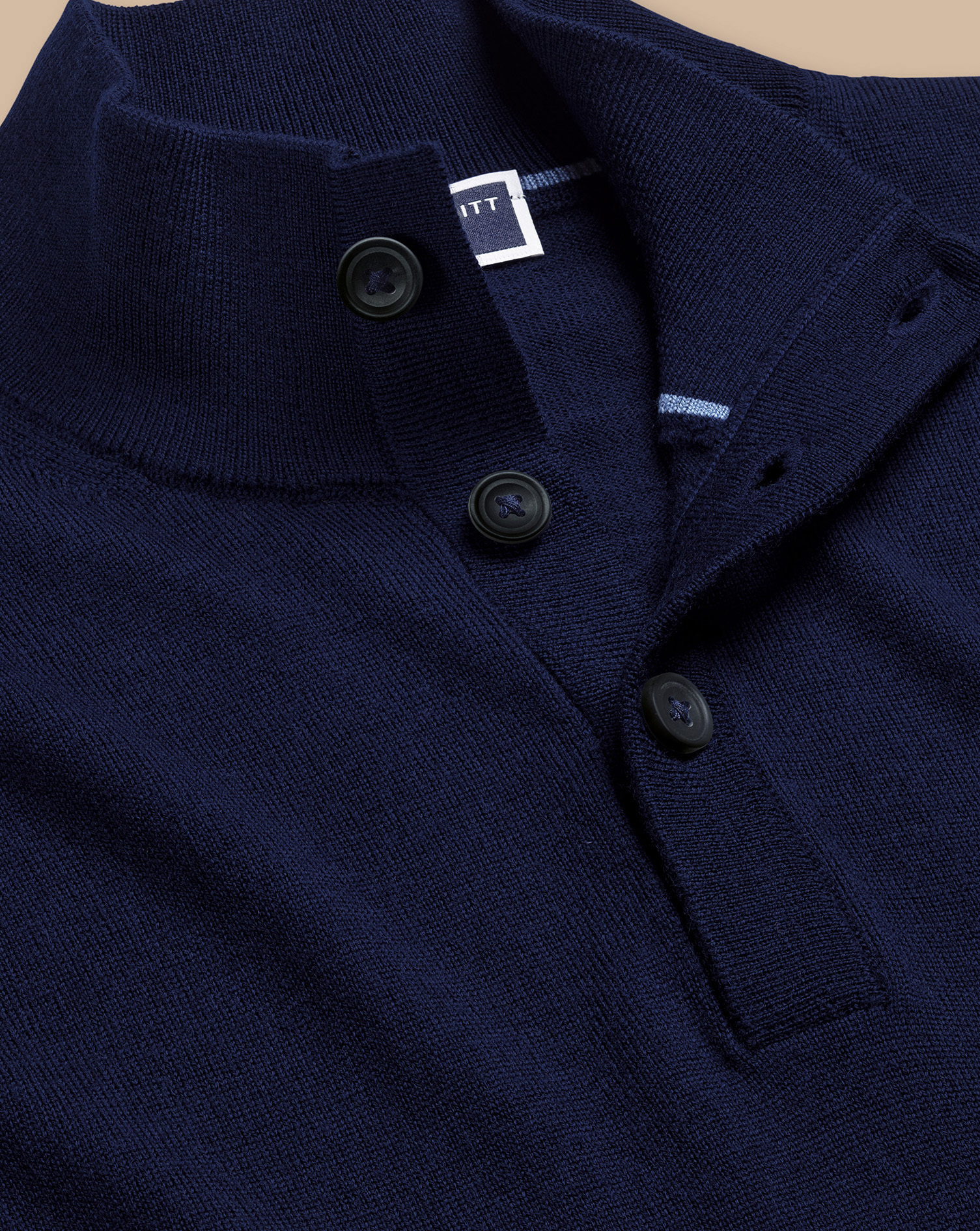 Merino Button Neck Jumper - Navy