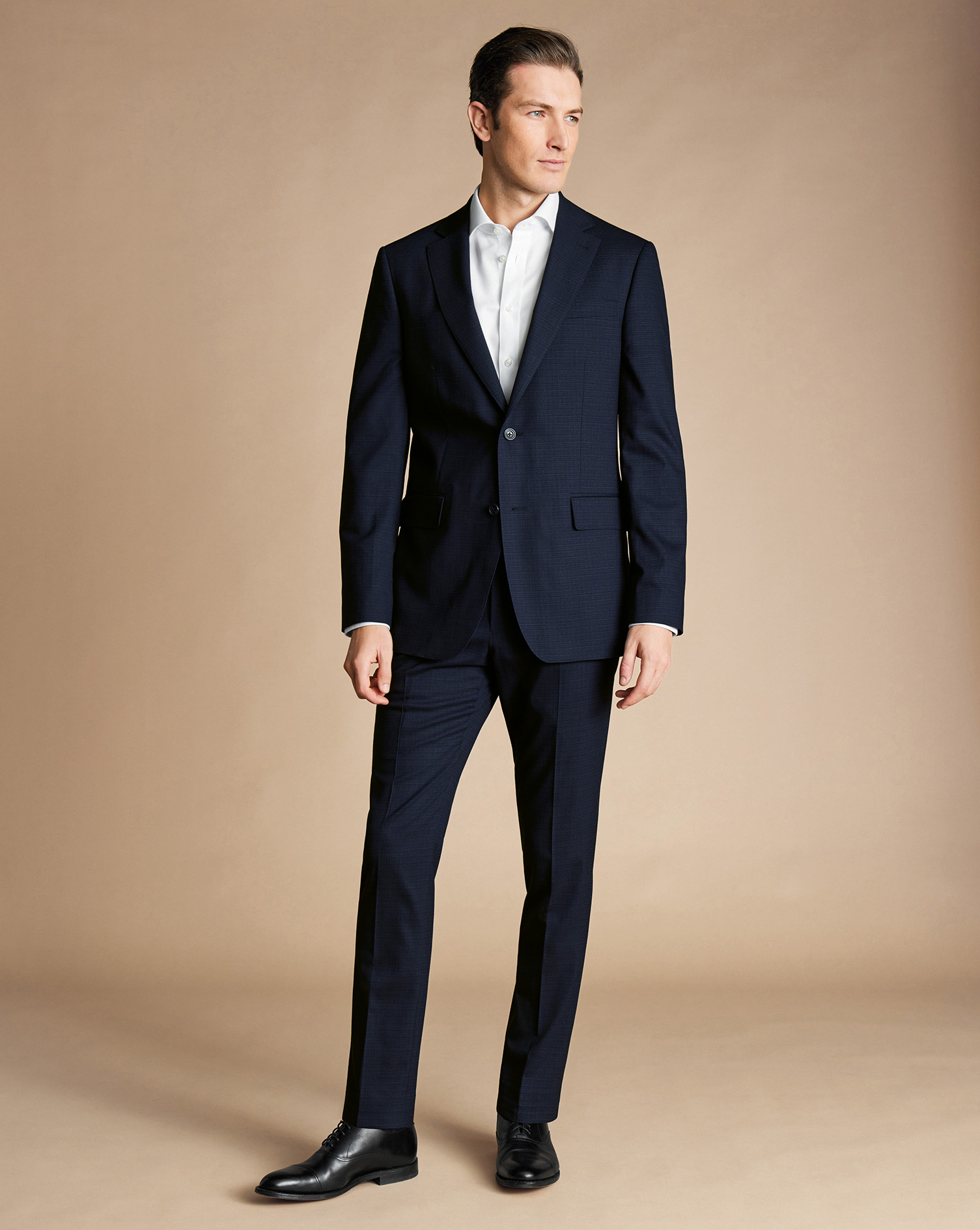 Micro Grid Check Suit Trousers - Navy