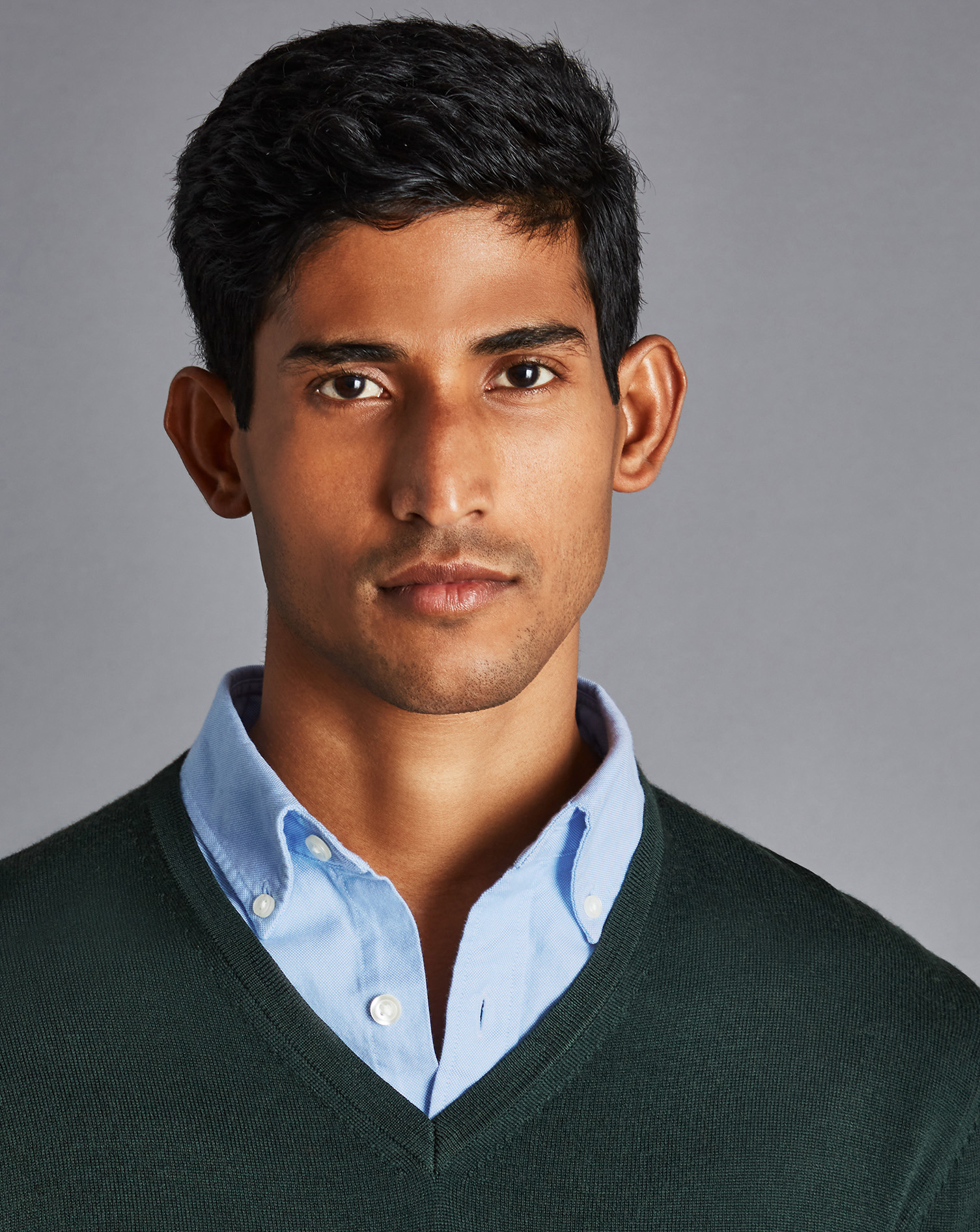 Merino V-Neck Jumper - Forest Green