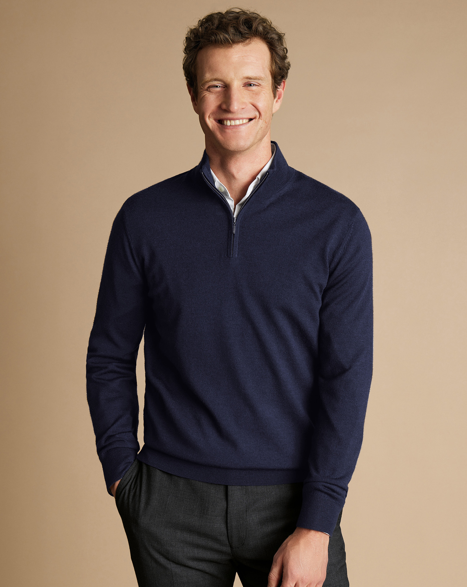 Dress shirt with quarter zip online sweater