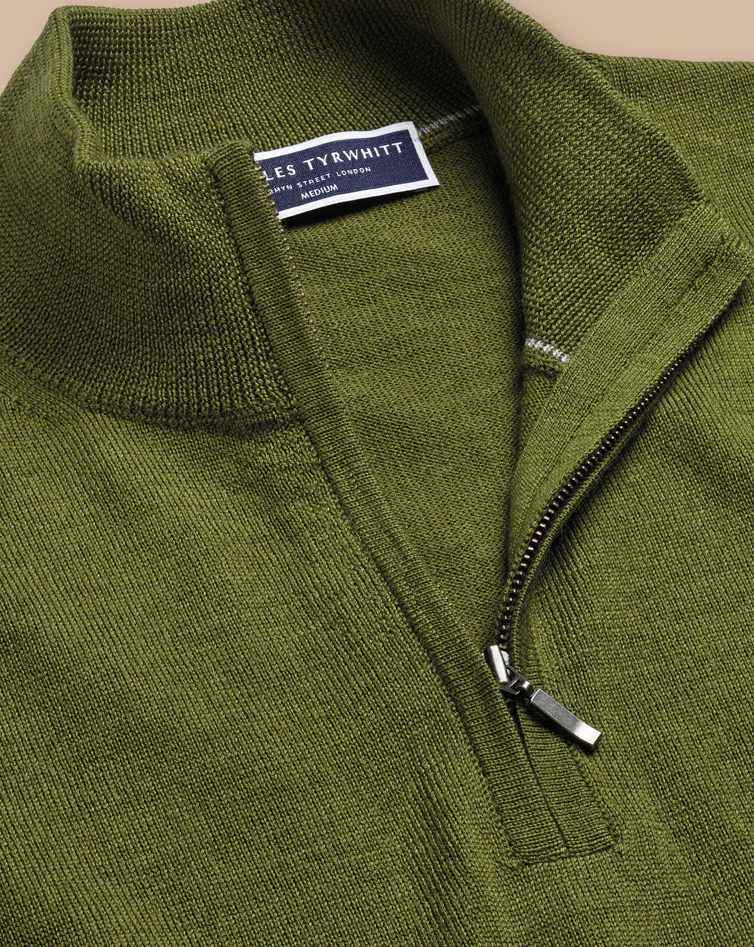 Merino Zip Neck Jumper - Moss Green