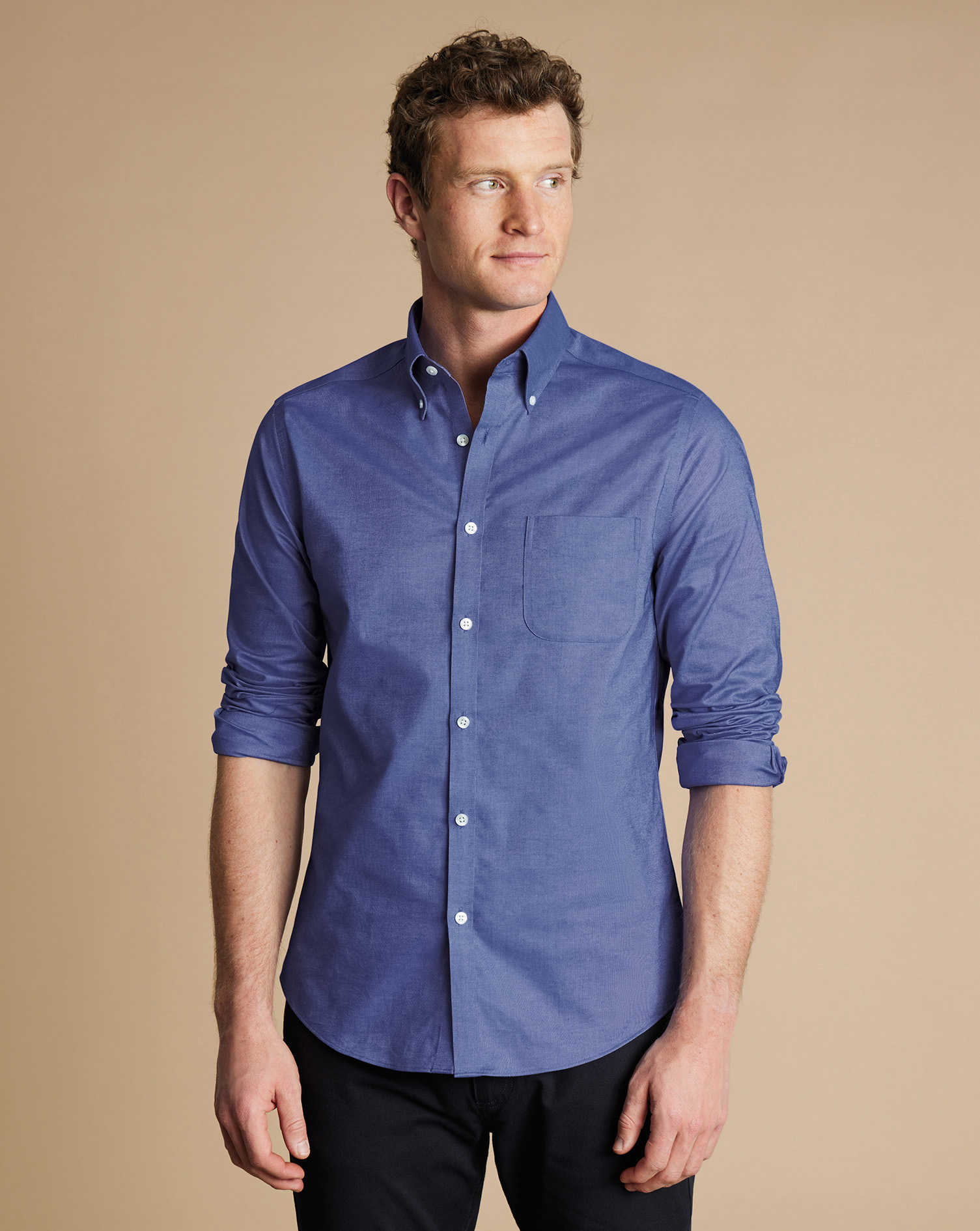 Button-Down Collar Non-Iron Stretch Oxford Shirt - Cobalt Blue