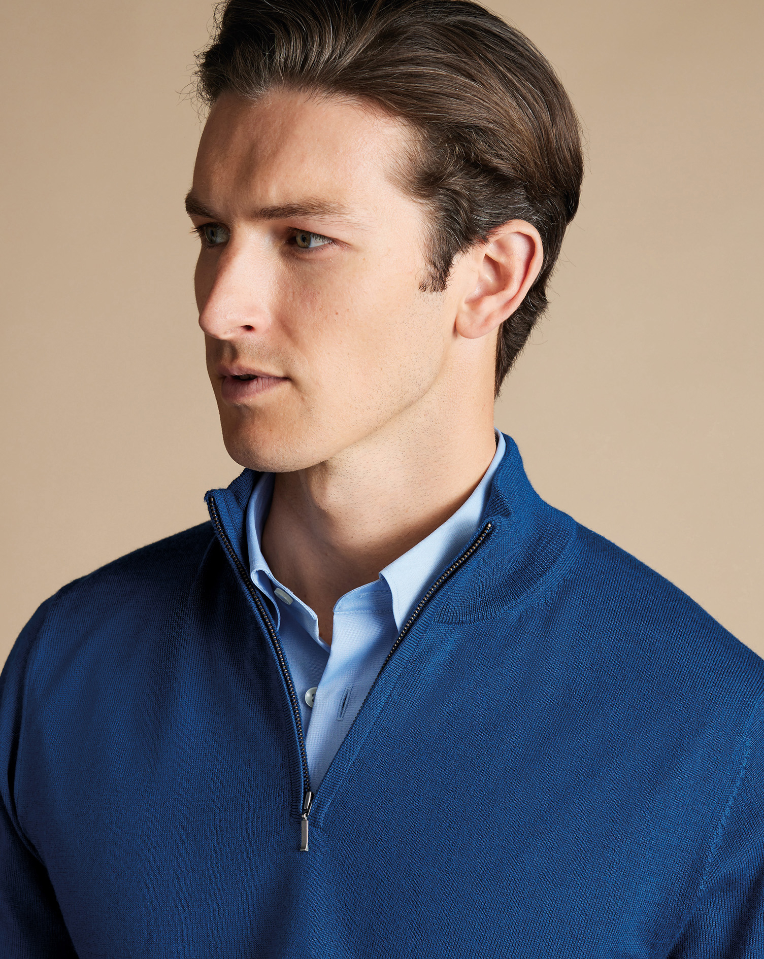 Merino Zip Neck Jumper - Ocean Blue