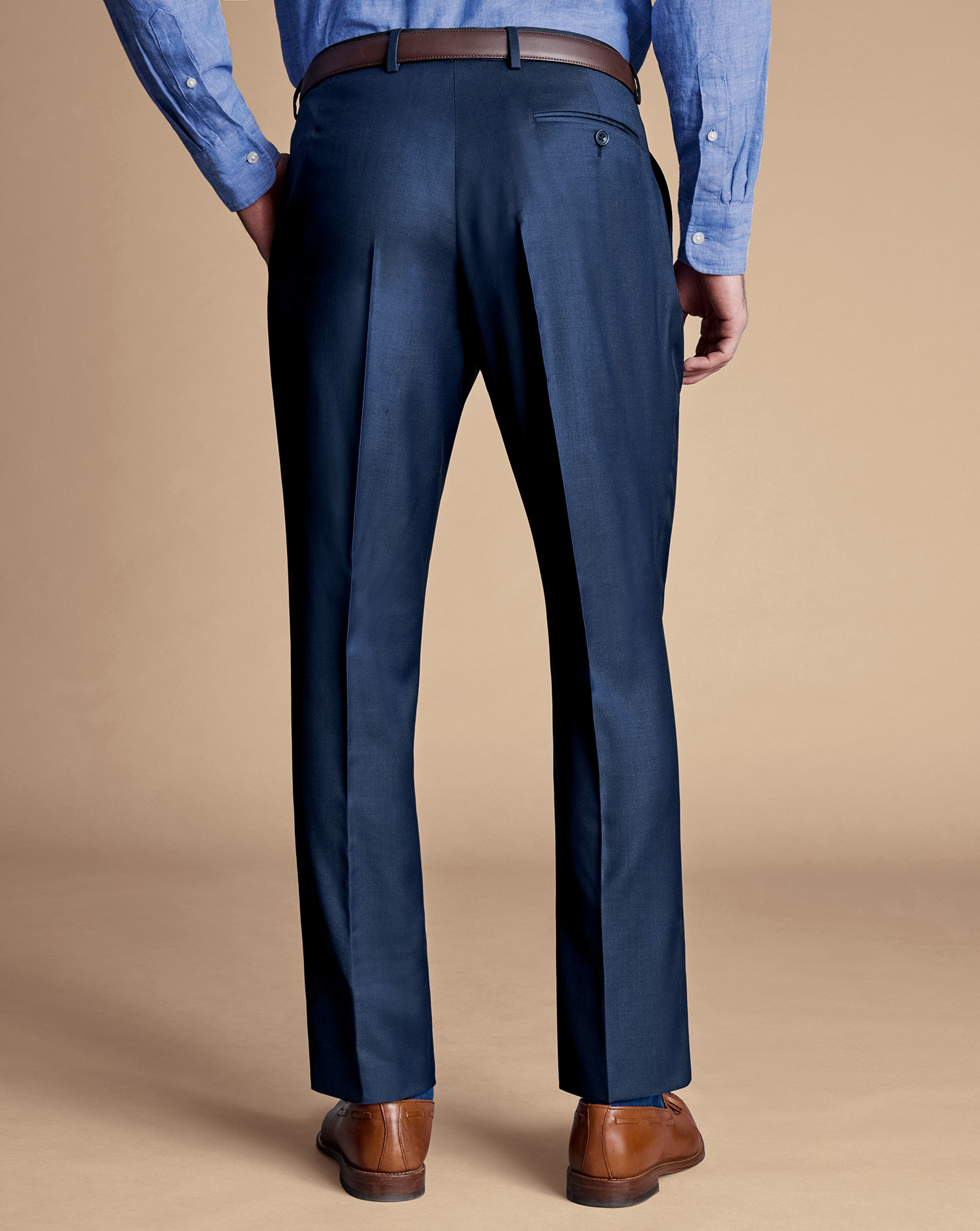 Natural Stretch Twill Suit Trousers - Mid Blue