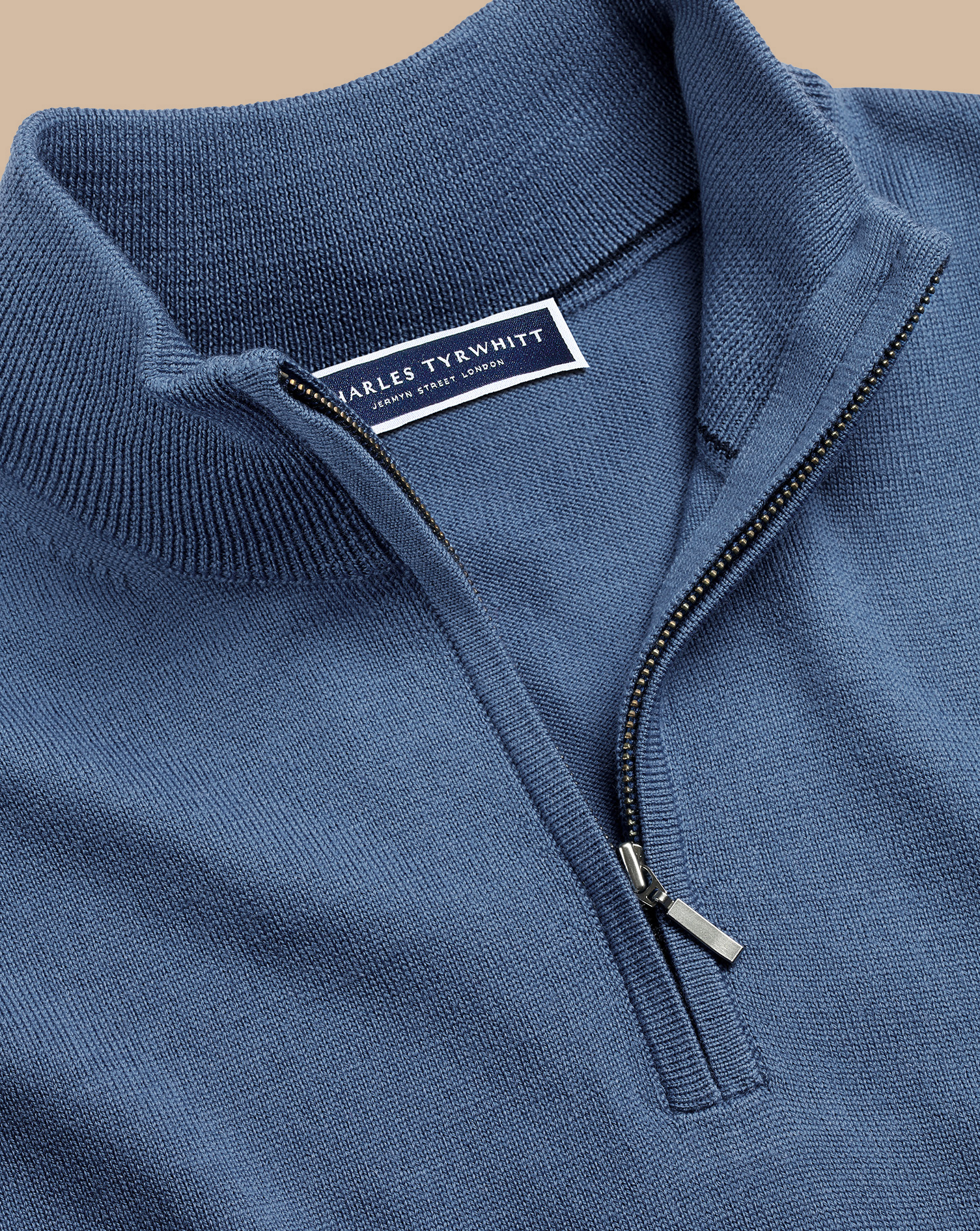 Merino Zip Neck Jumper - Steel Blue