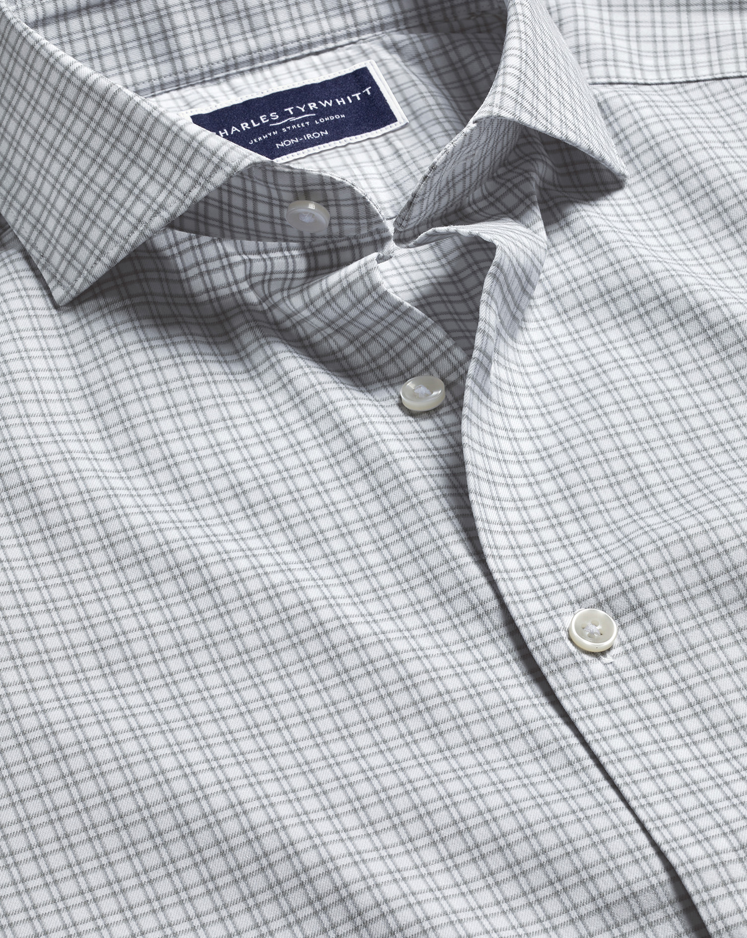 Non-Iron Performance Twill Grid Check Shirt - Silver Grey