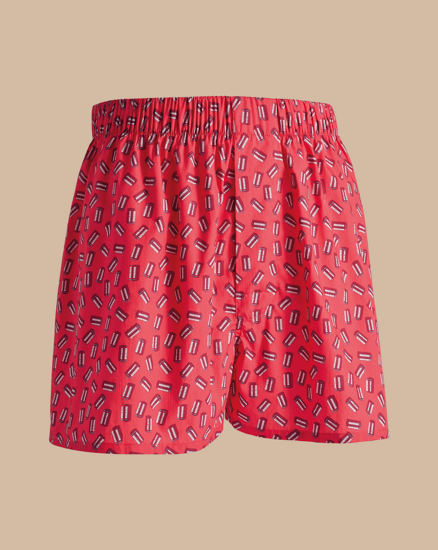 Telephone Box Print Woven Boxers - Coral Pink 