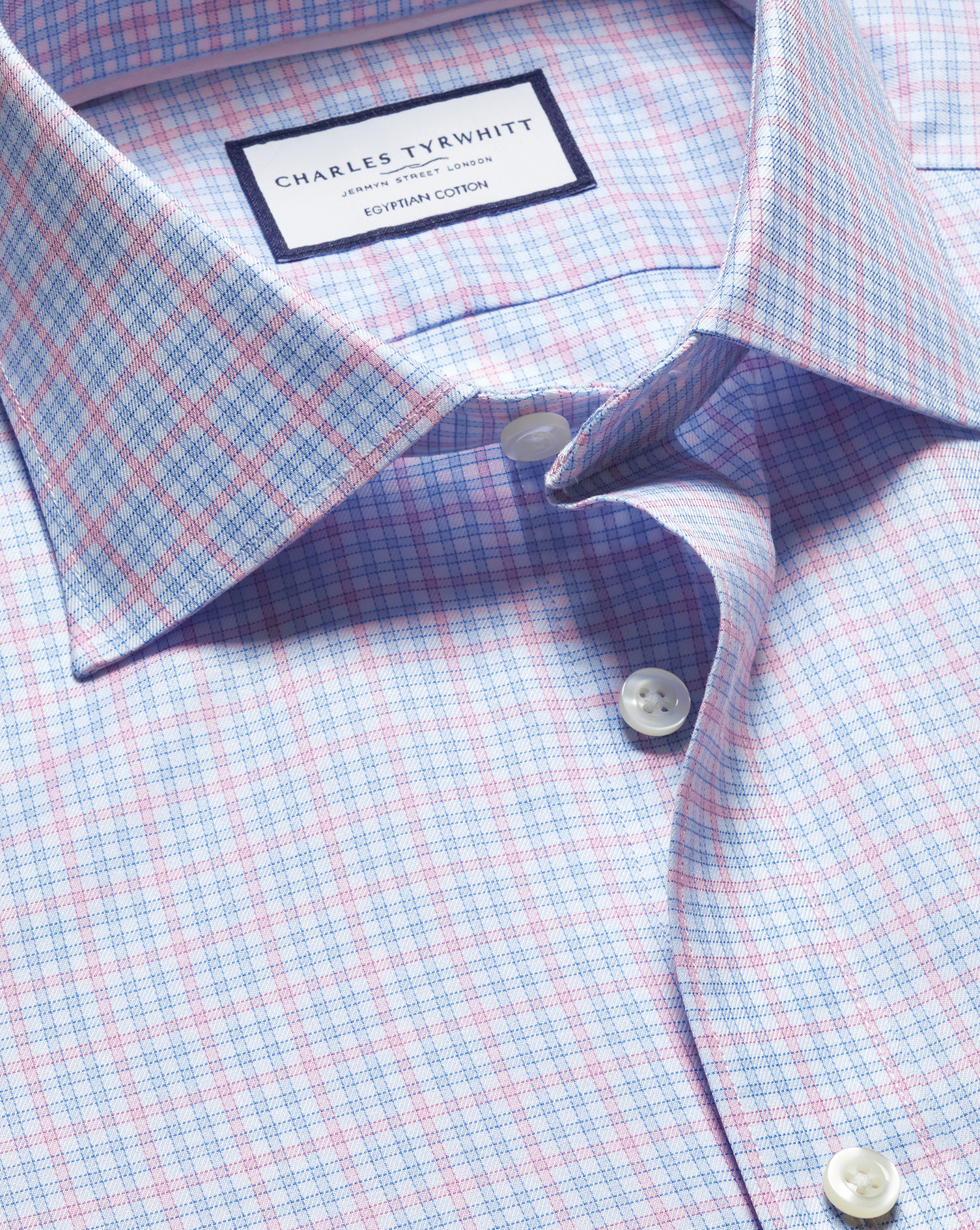 Semi-Cutaway Egyptian Cotton Multi Check Shirt - Pink