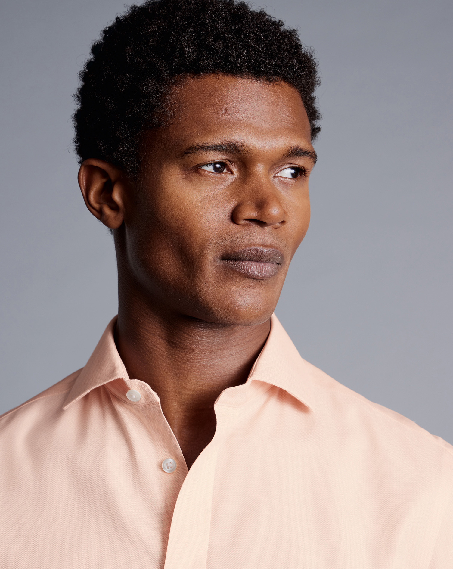 Cutaway Collar Non-Iron Henley Weave Shirt - Peach