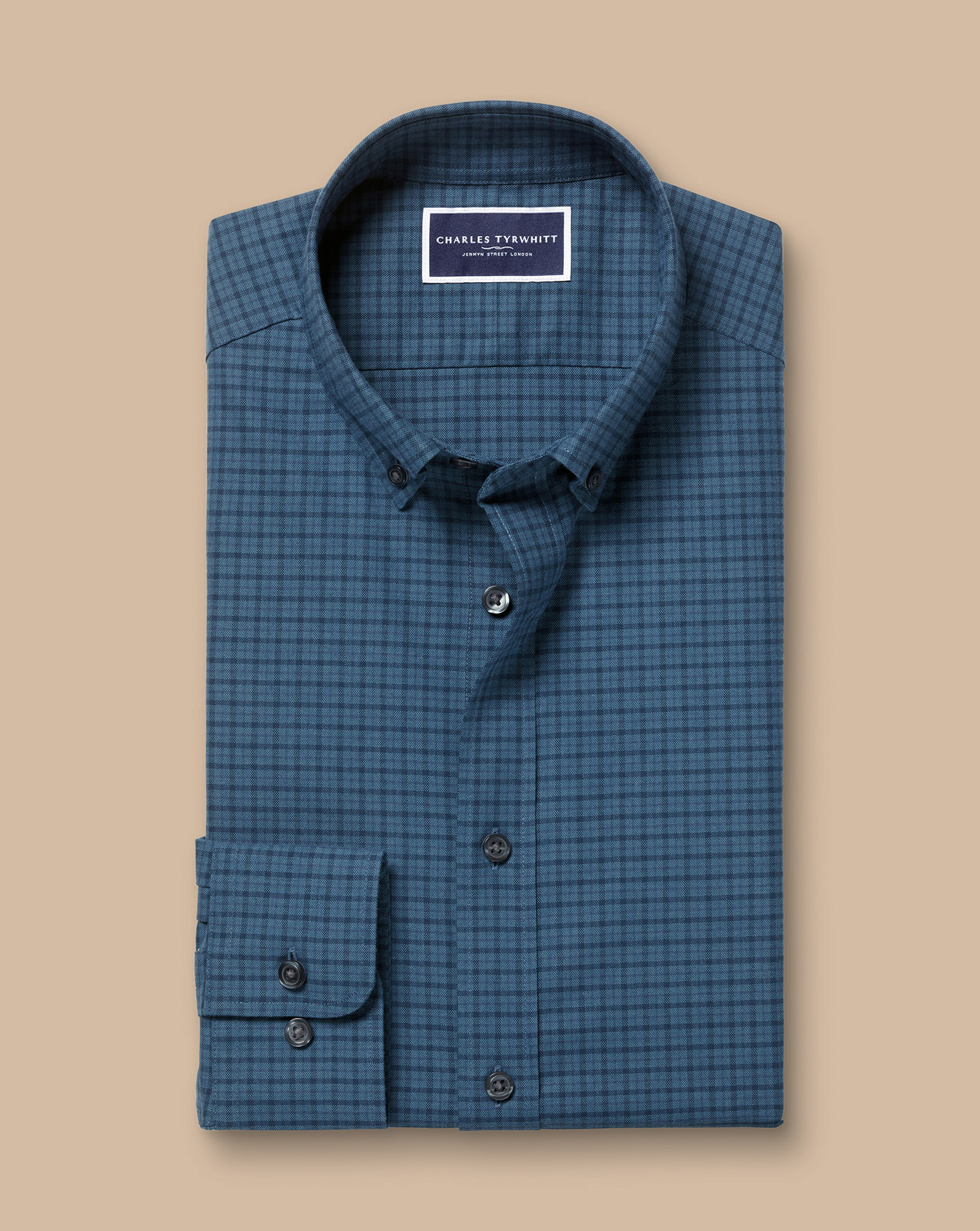 Button-Down Collar Brushed Cotton Twill Check Shirt - Petrol Blue