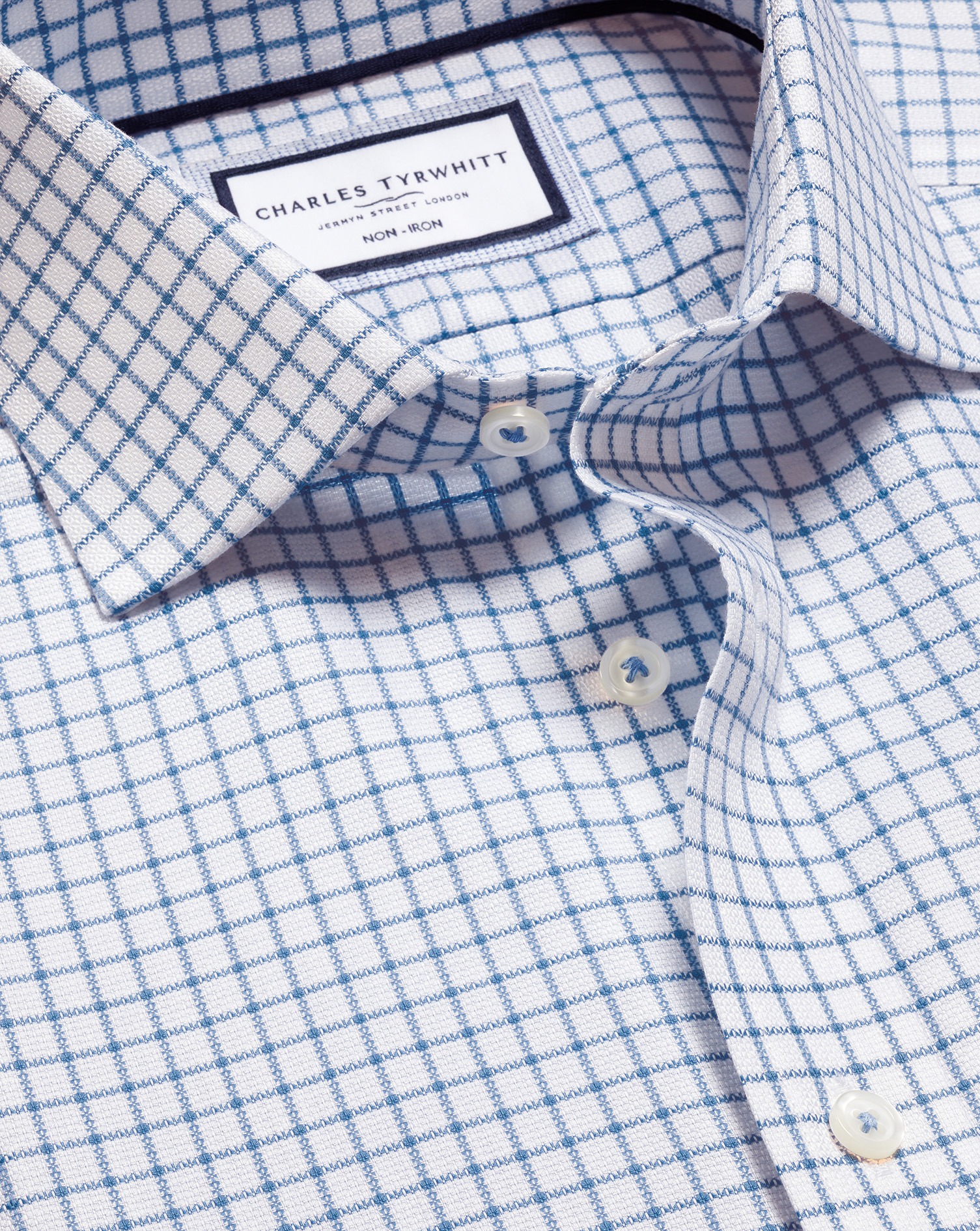 Non-Iron Westminster Weave Check Shirt - Ocean Blue