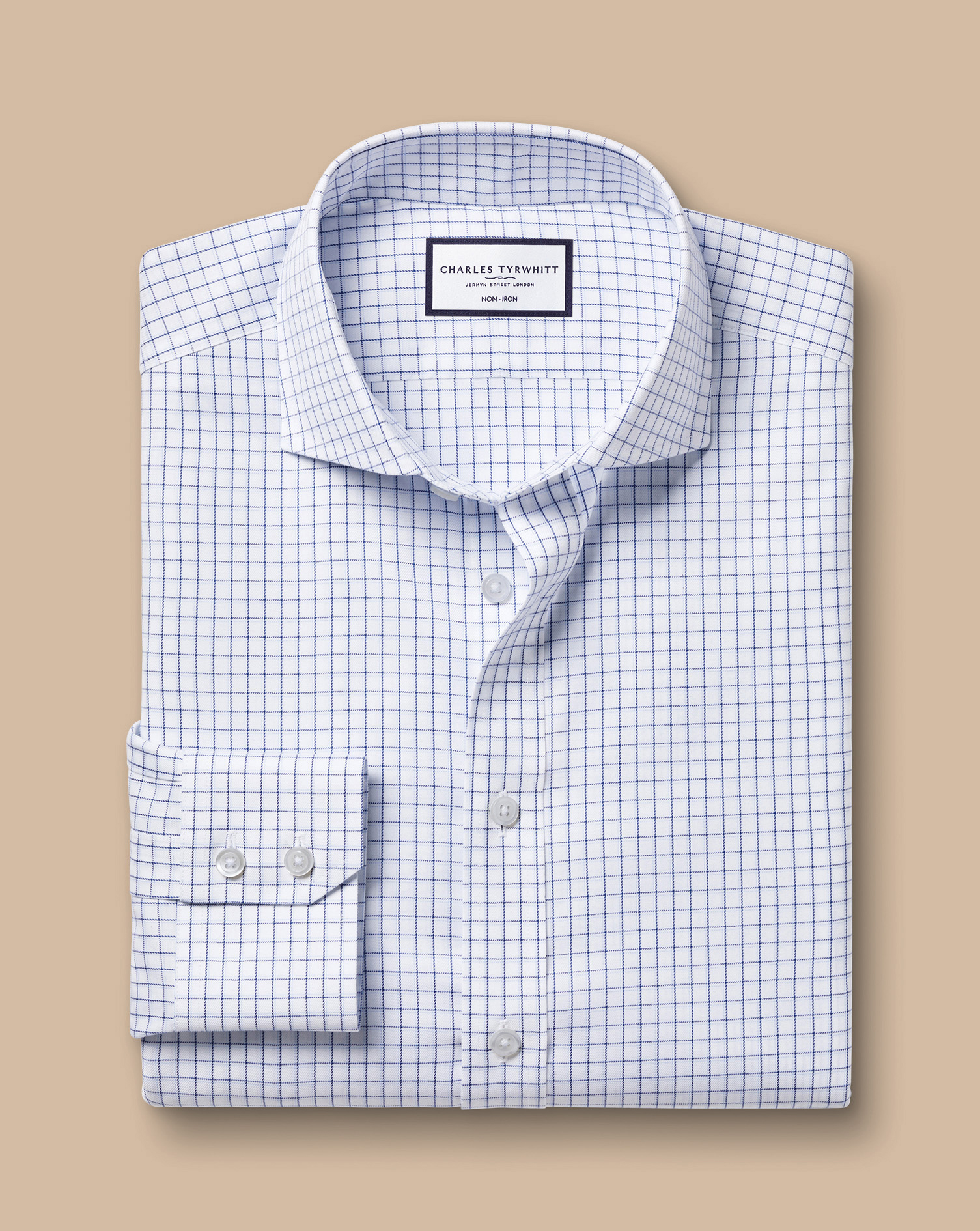 Cutaway Collar Non-Iron Twill Twin Check Shirt- Royal Blue