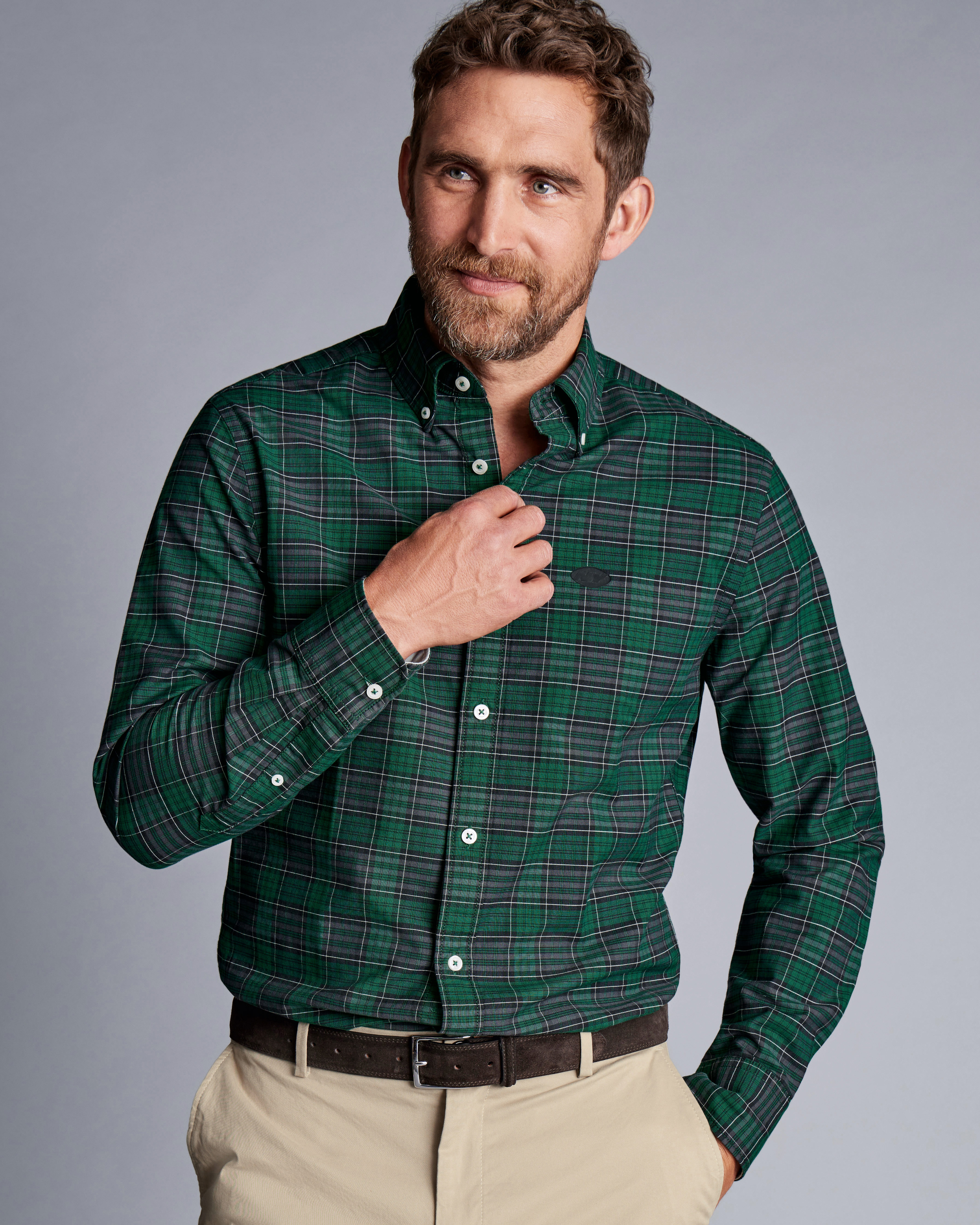 New York Jets Button-Down Collar Washed Oxford Check Shirt - Green