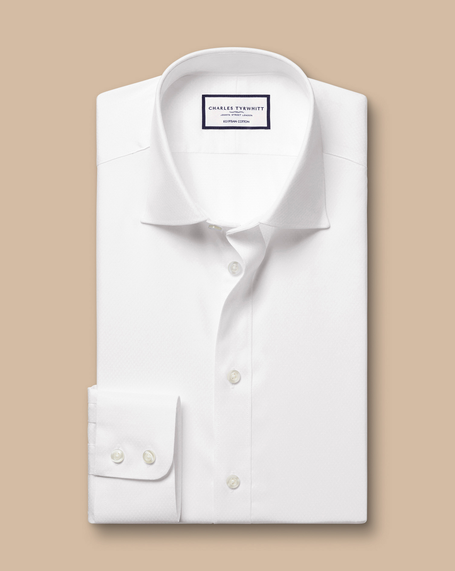 Semi-Cutaway Collar Egyptian Cotton Ascot Weave Shirt - White