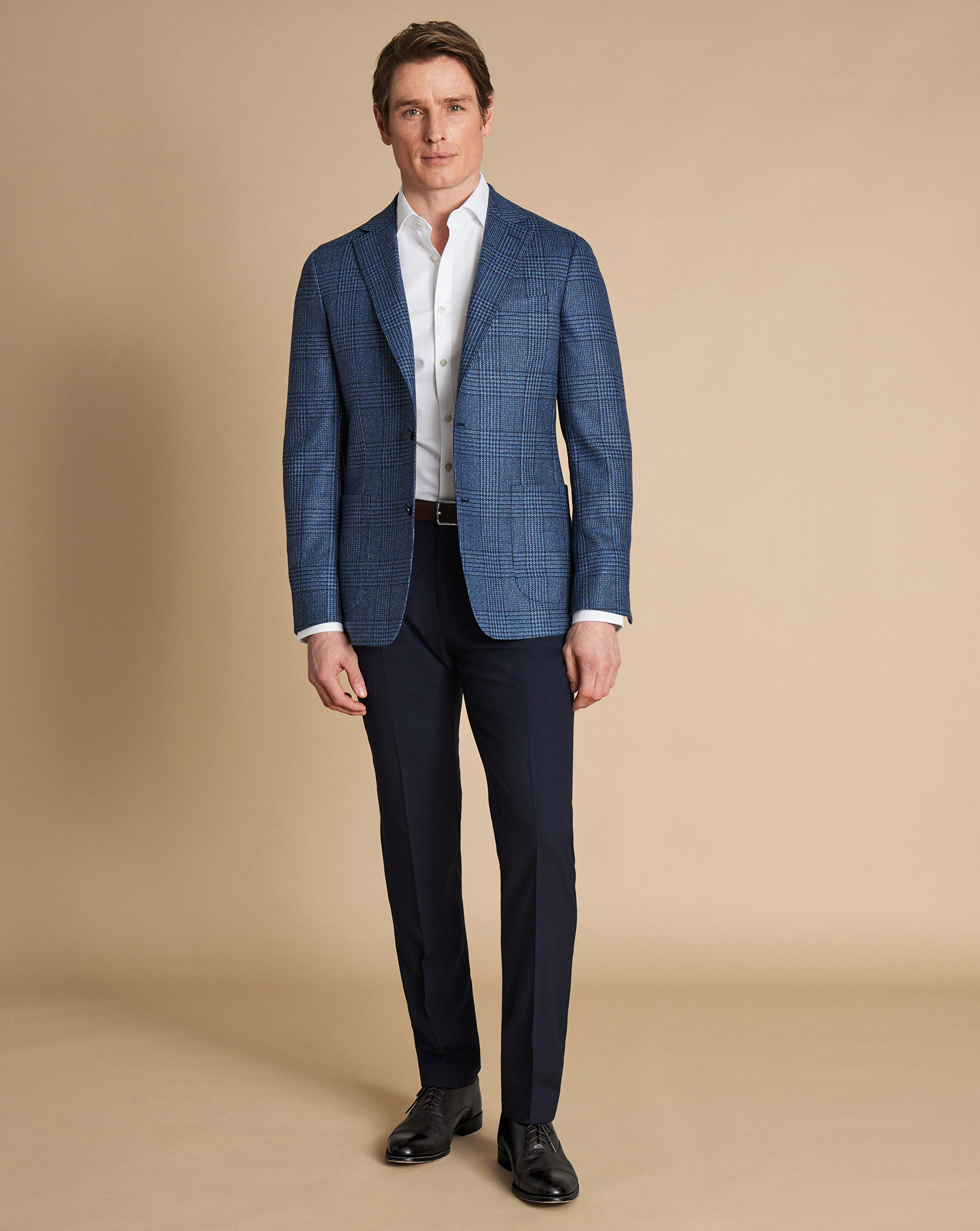 Wool Silk Check Jacket - Ocean Blue