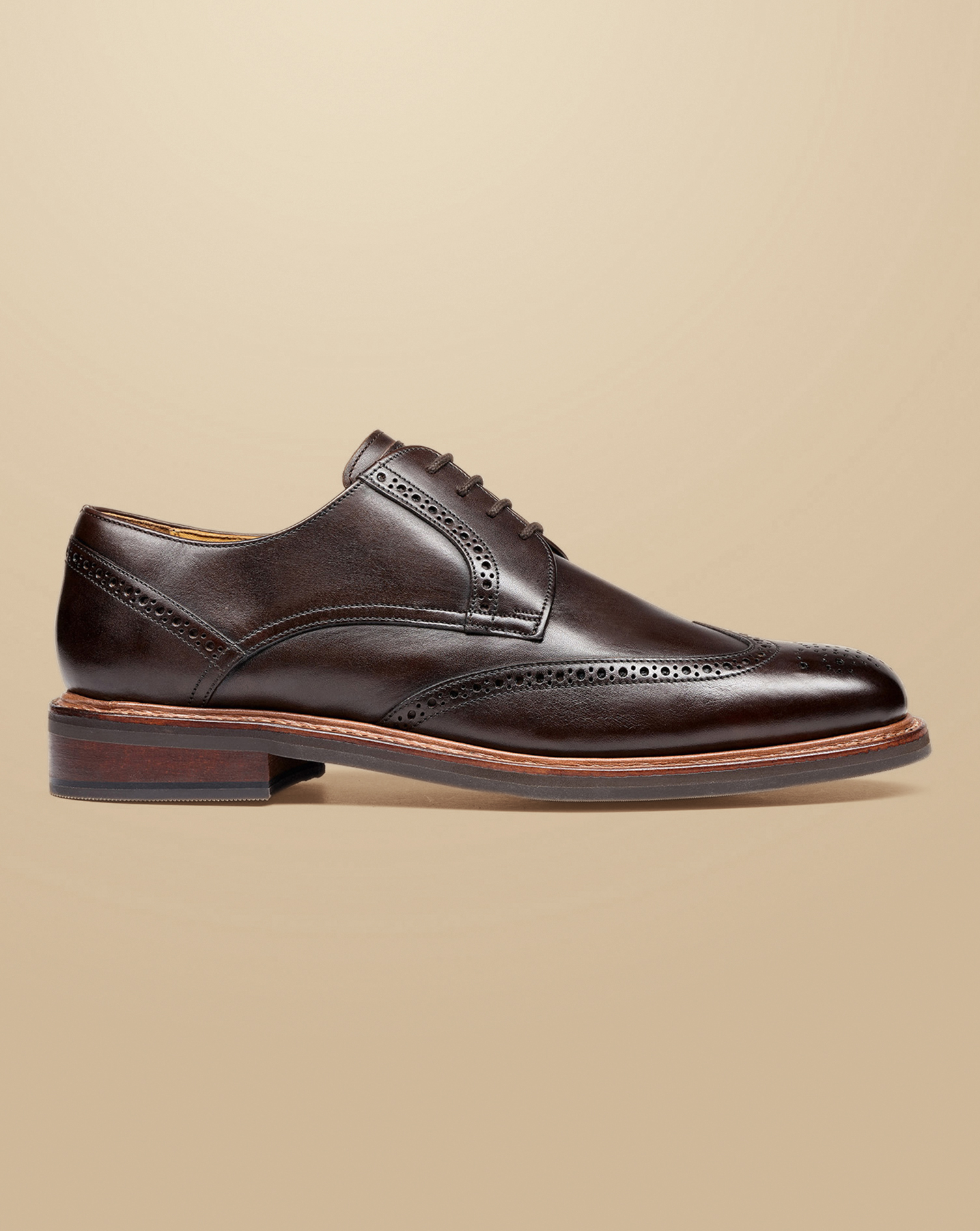 Rubber Sole Leather Derby Brogue Shoes - Dark Chocolate