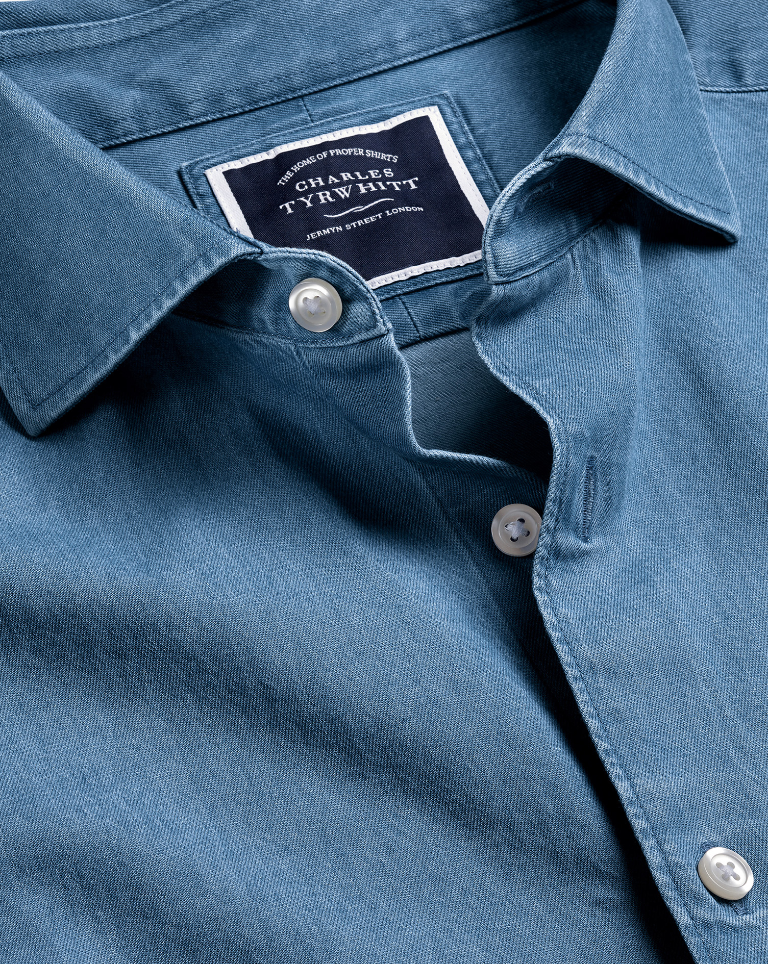 Cutaway Collar Denim Shirt - Ocean Blue