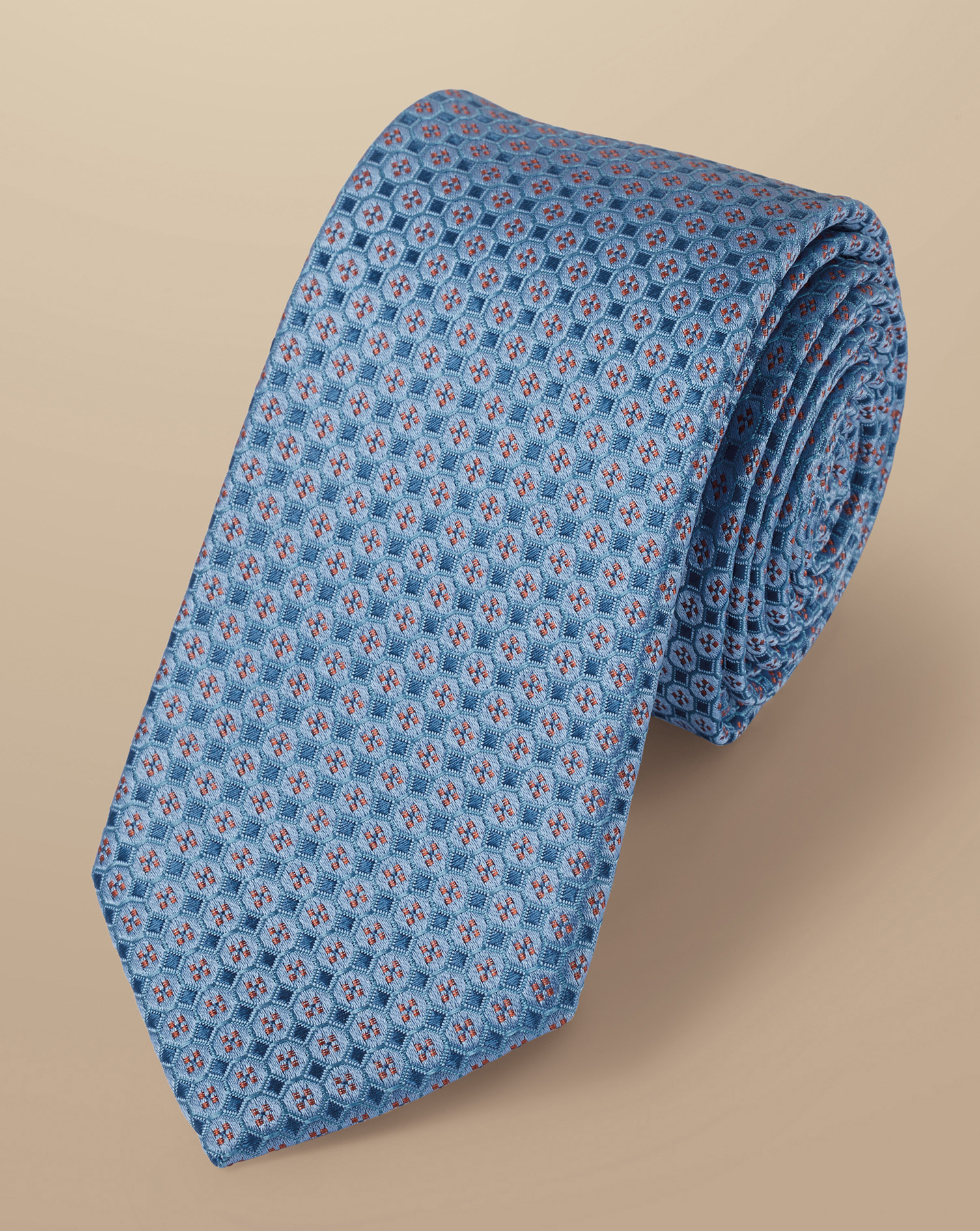 Slim Mini Floral Silk Patterned Tie - Sky Blue