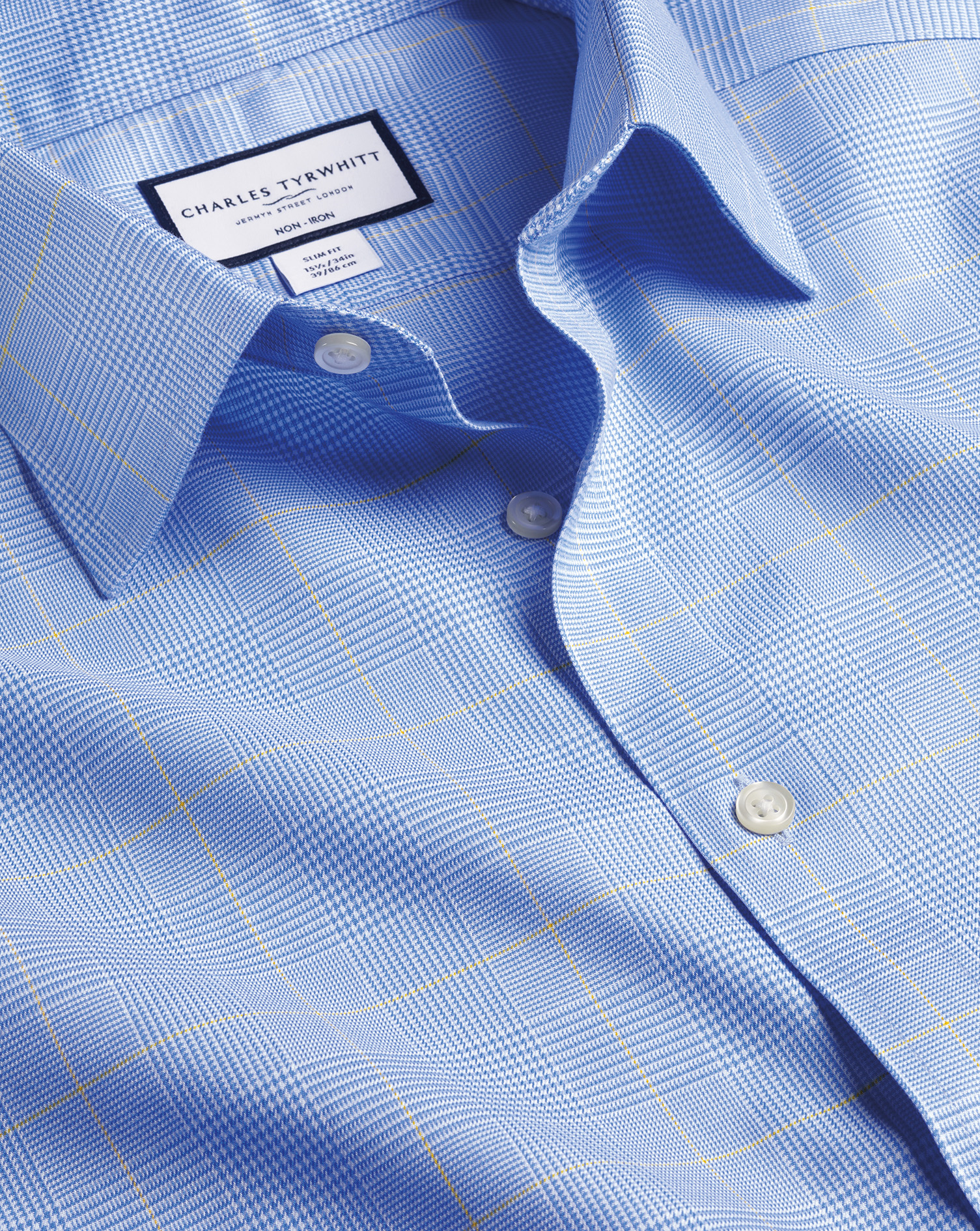 Charles Tyrwhitt Non-iron Prince Of Wales Check Cotton Dress Shirt In Blue