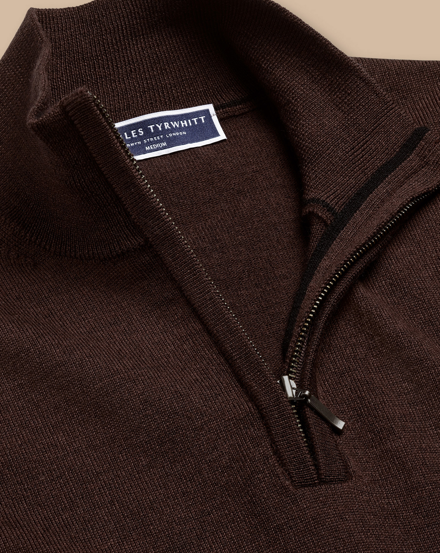 Merino Zip Neck Jumper  - Chocolate Brown