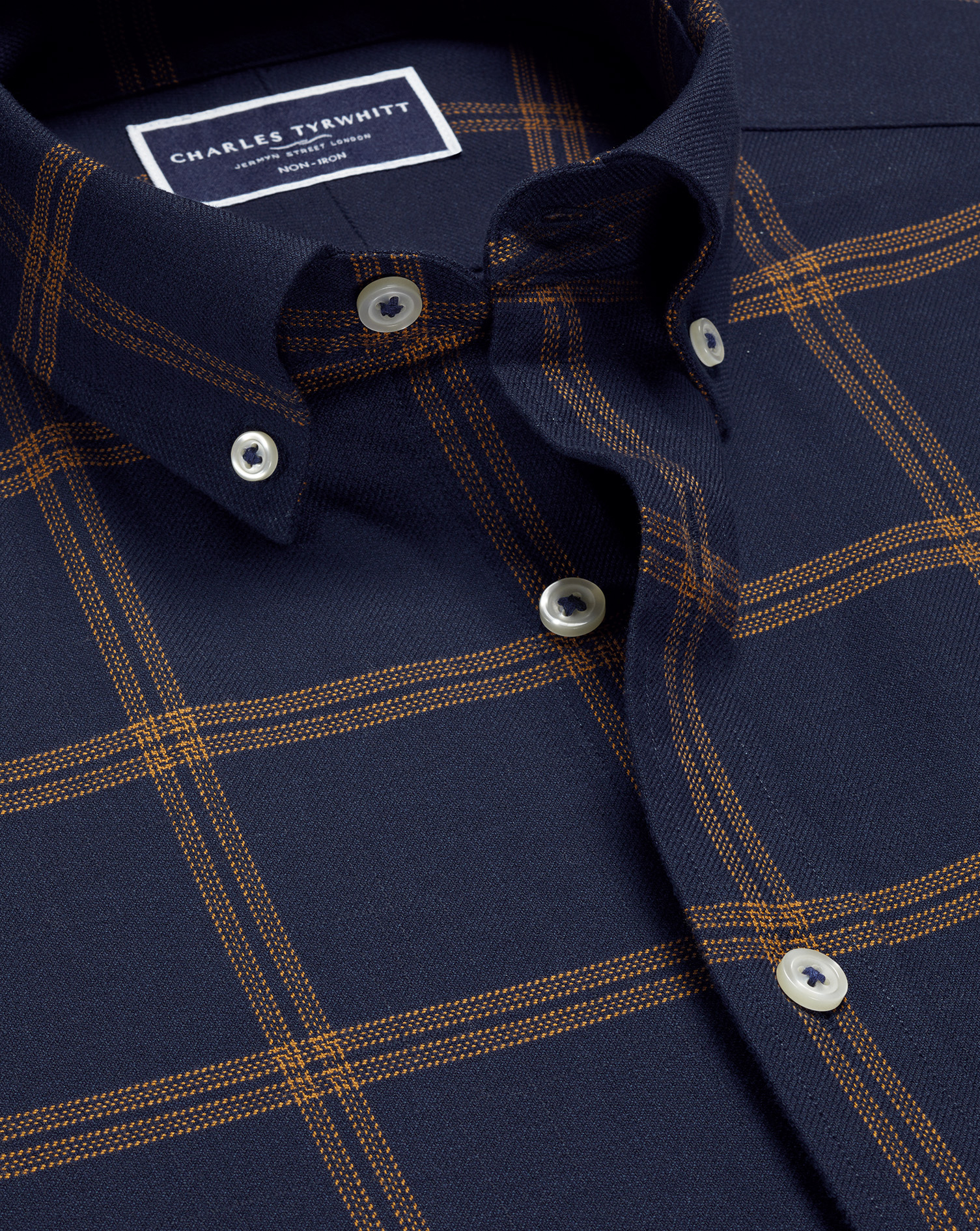 Button-Down Collar Non-Iron Twill Large Grid Check Shirt - Navy