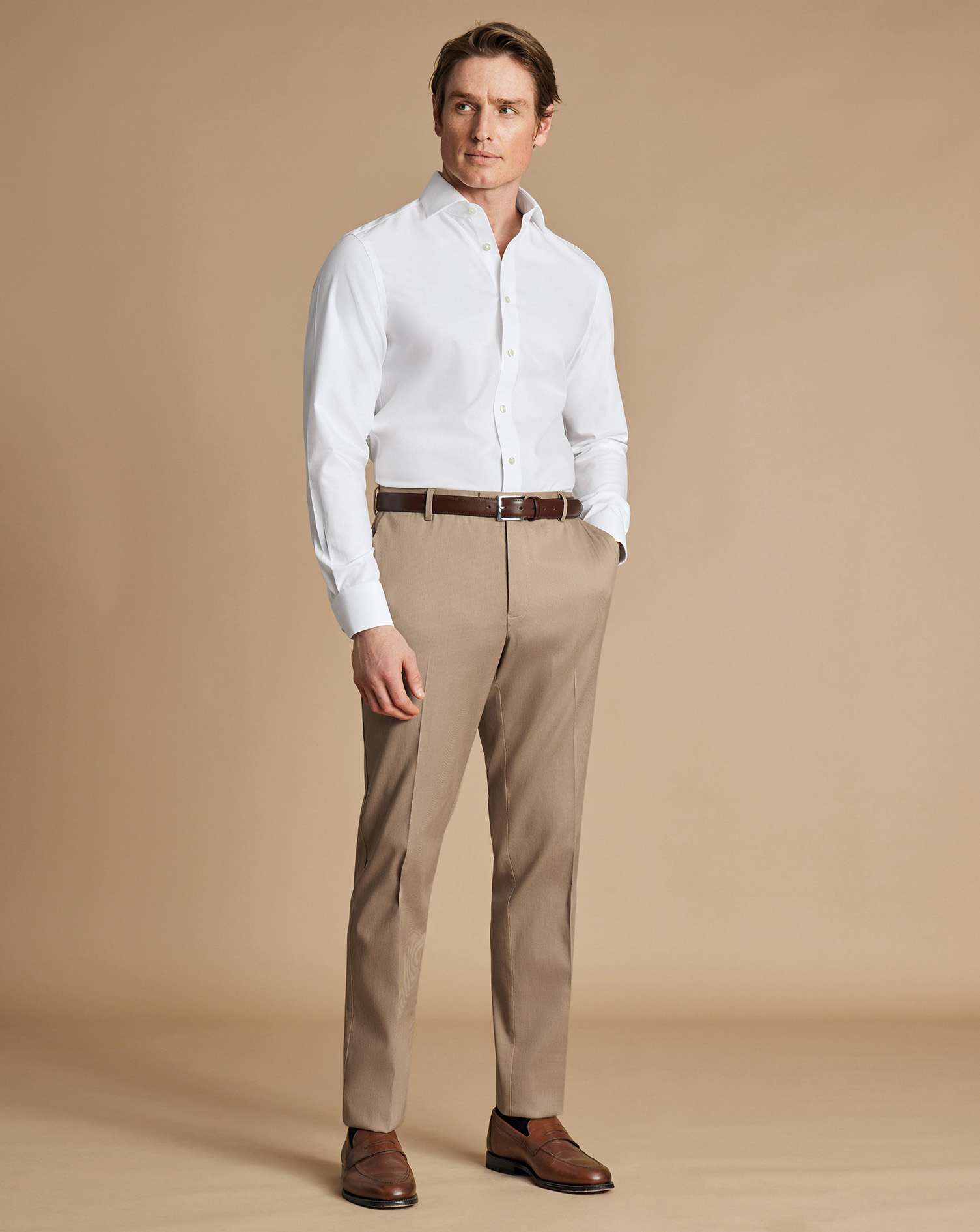 Smart Stretch Texture Trousers - Stone