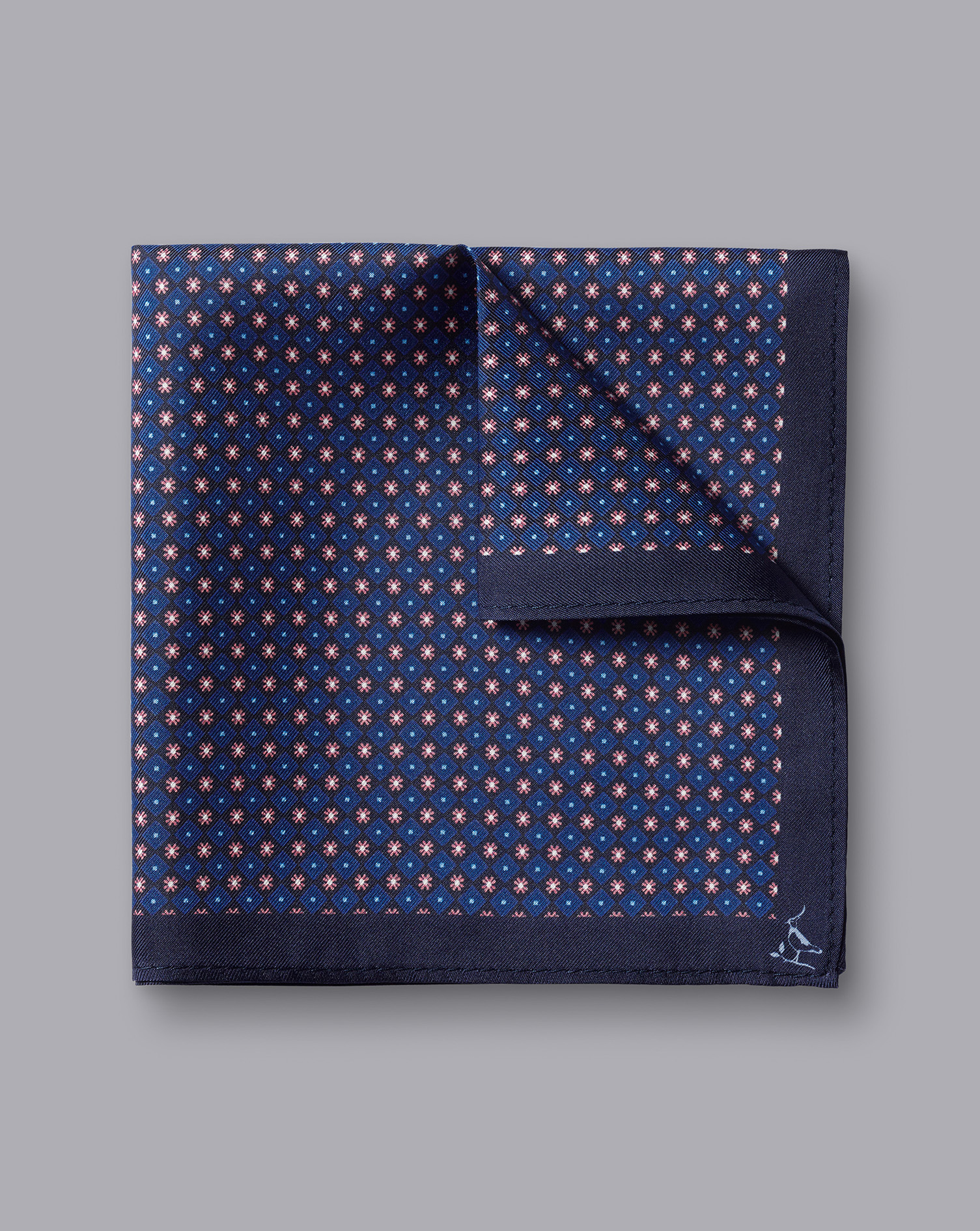 Mini Floral Silk Pocket Square - Petrol Blue & Pink