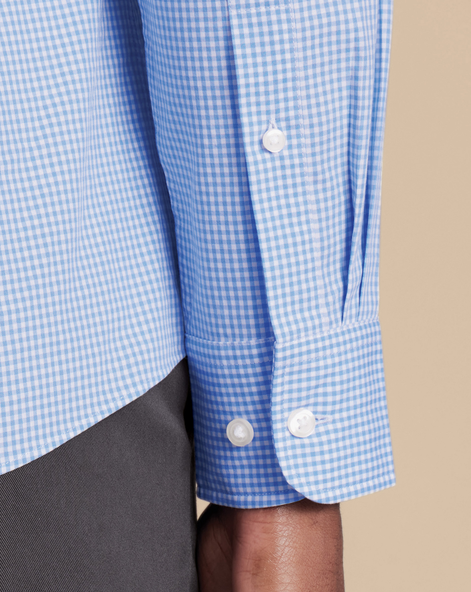 Button-Down Collar Non-Iron Stretch Poplin Mini Gingham Check Shirt - Sky Blue