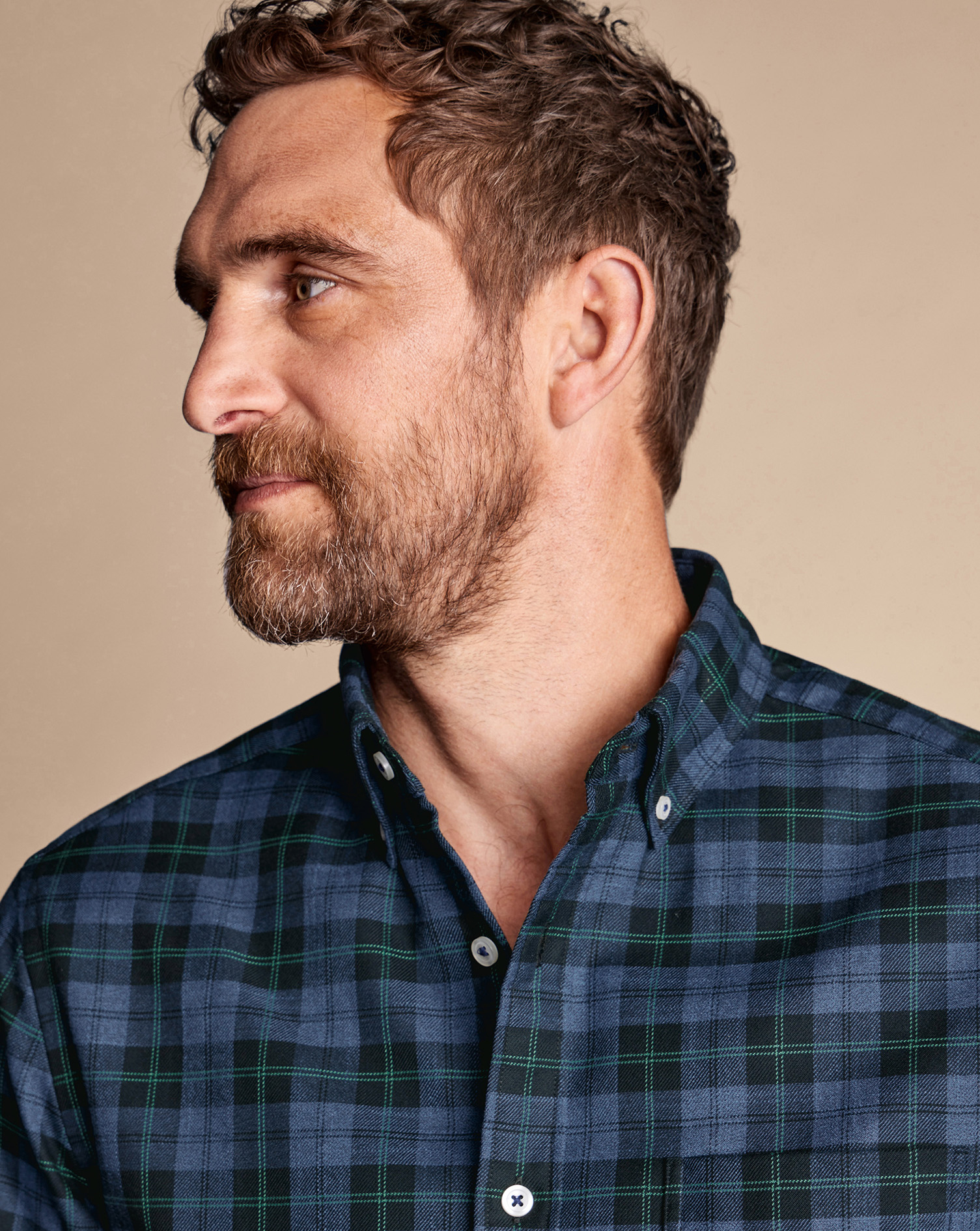 Button-Down Collar Non-Iron Twill Overcheck Shirt - Green