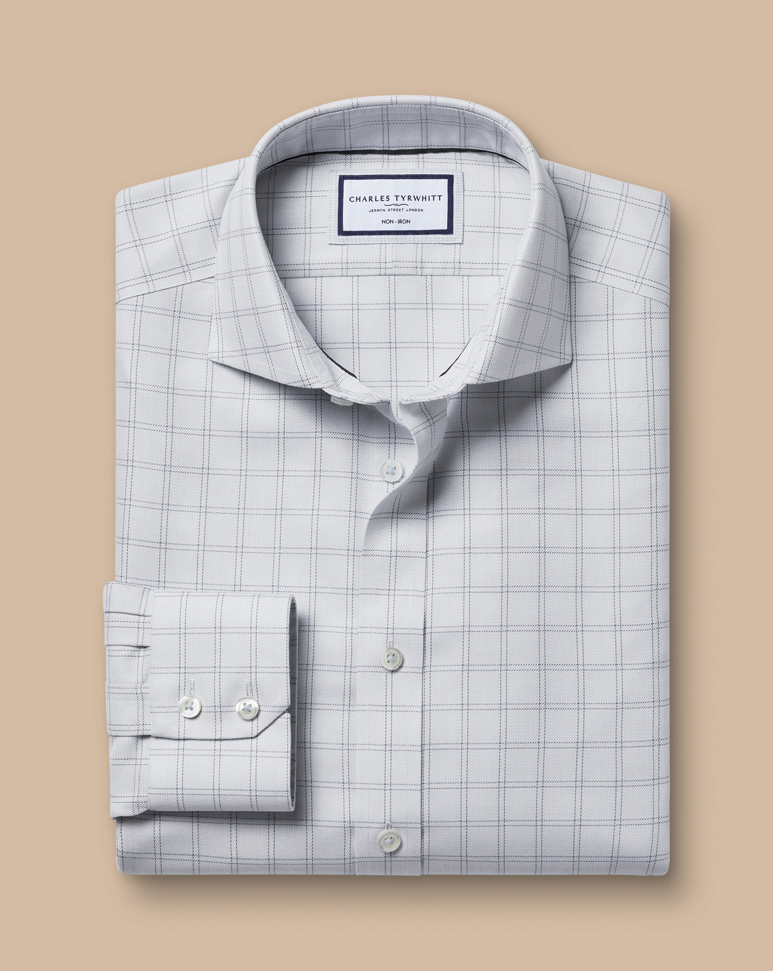 Cutaway Collar Non-Iron Mayfair Weave Check Shirt - Silver Grey