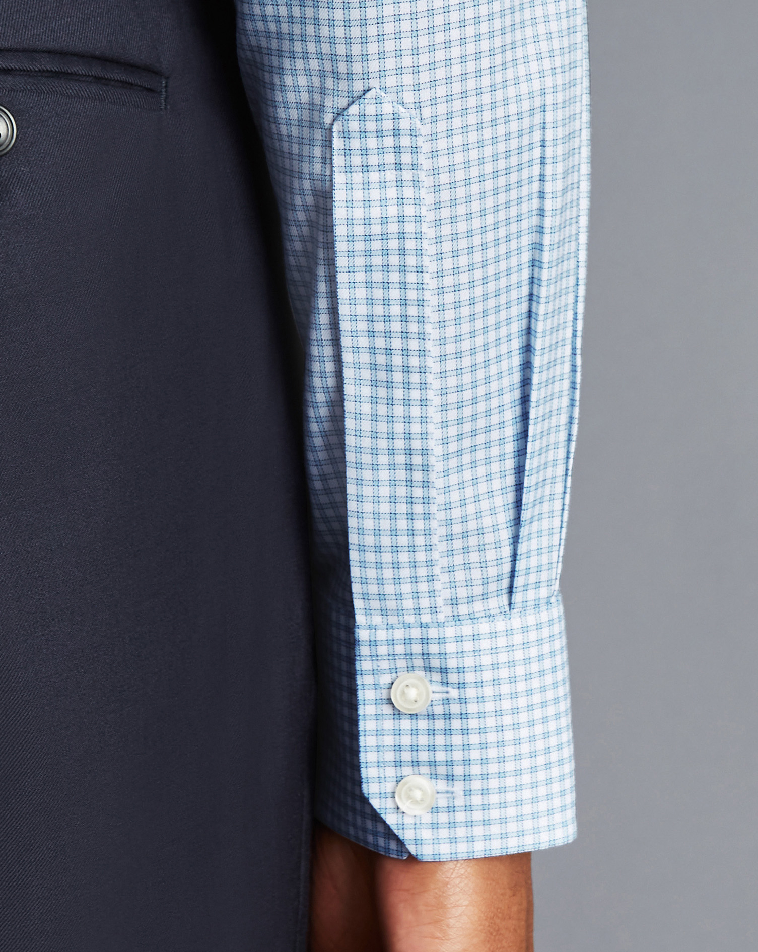 Non-Iron Twill Mini Windowpane Check Shirt - Steel Blue