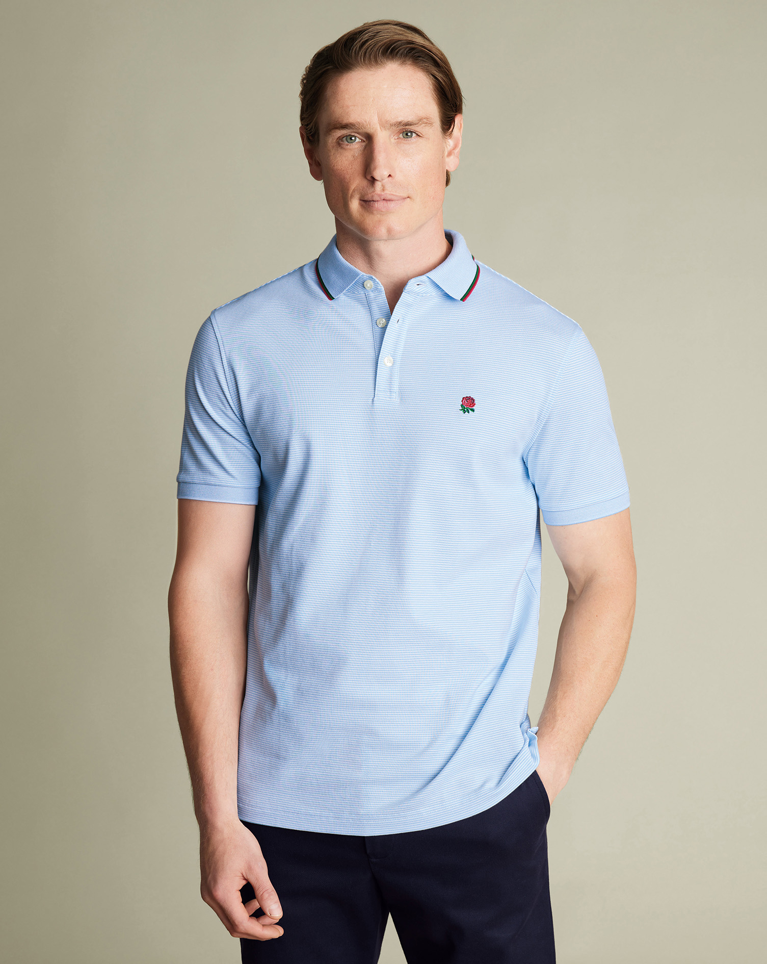 Charles Tyrwhitt England Rugby Piqué-Polo mit Streifen - Himmelblau