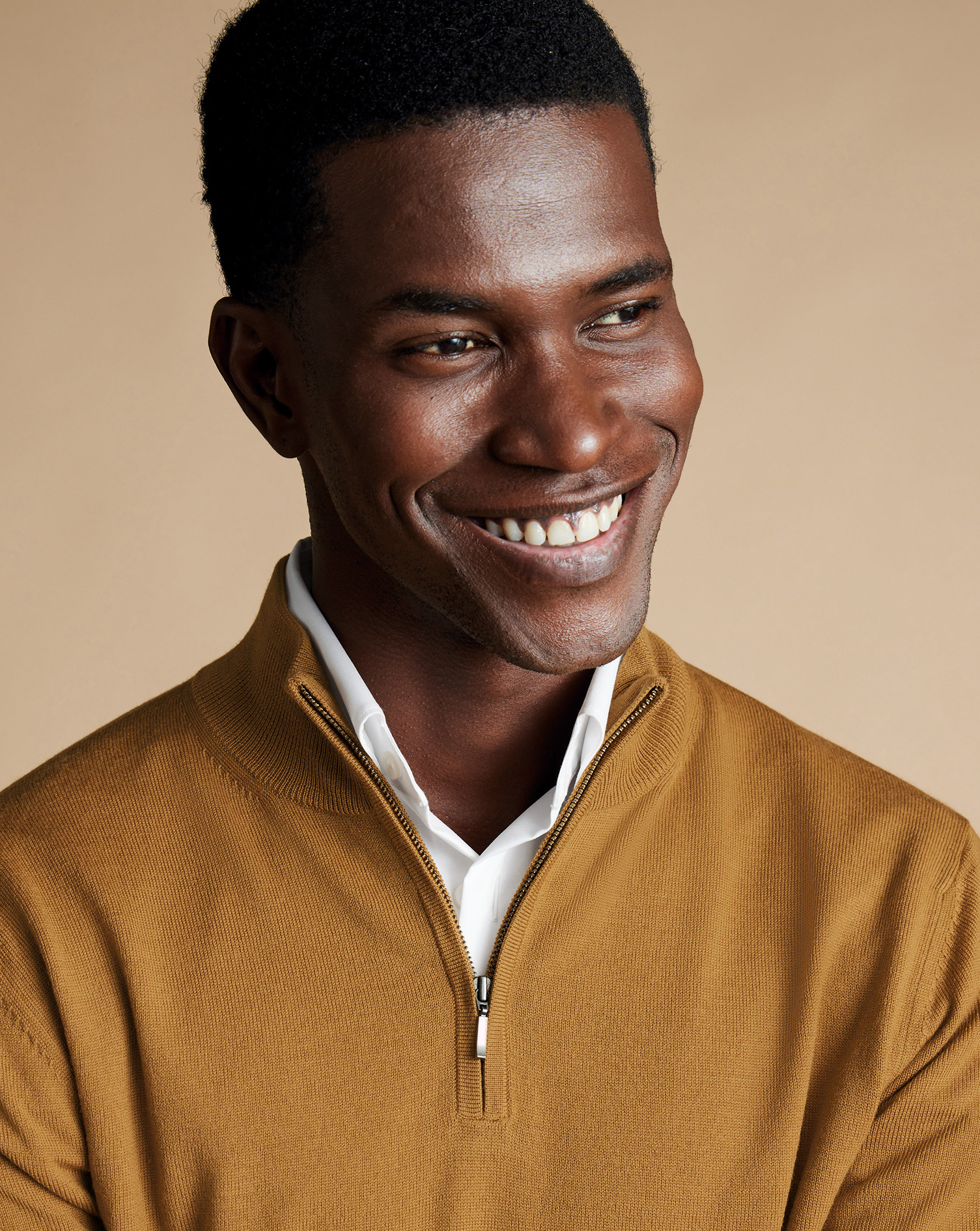 Merino Zip Neck Jumper - Gold