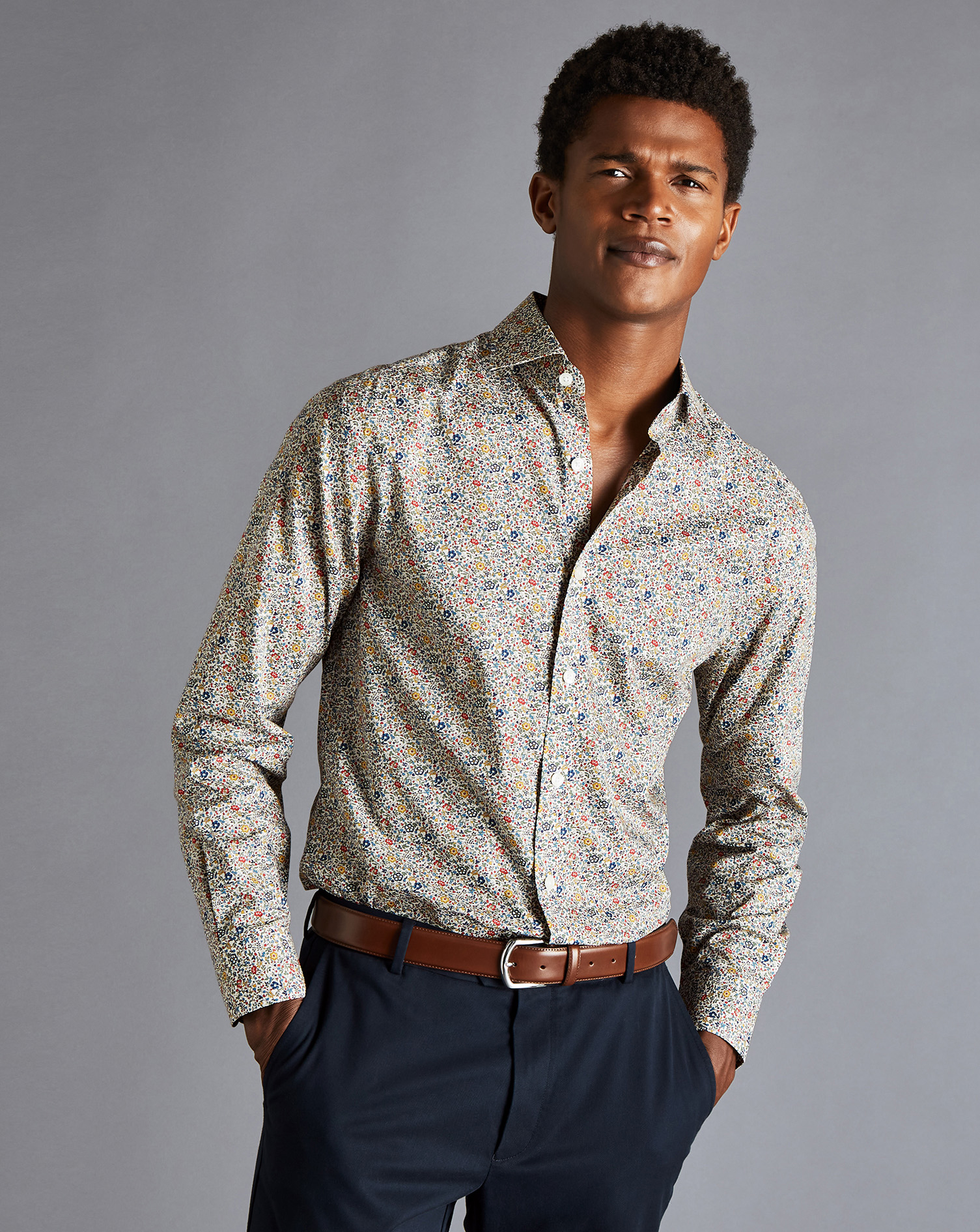 Made with Liberty Fabric Floral Print Semi-Cutaway Collar Shirt - Multi