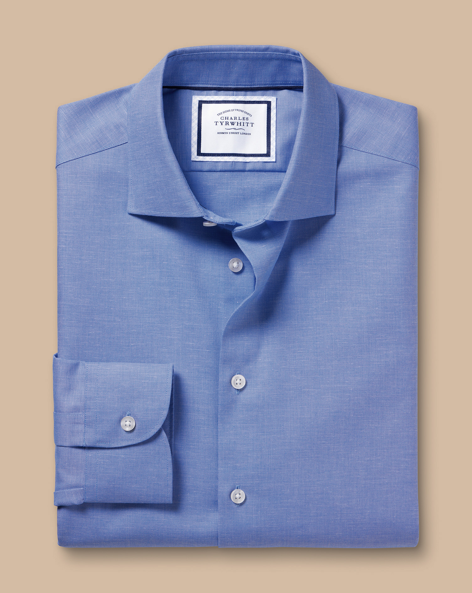 Semi-Cutaway Non-Iron Cotton Linen Shirt  -  Cobalt Blue