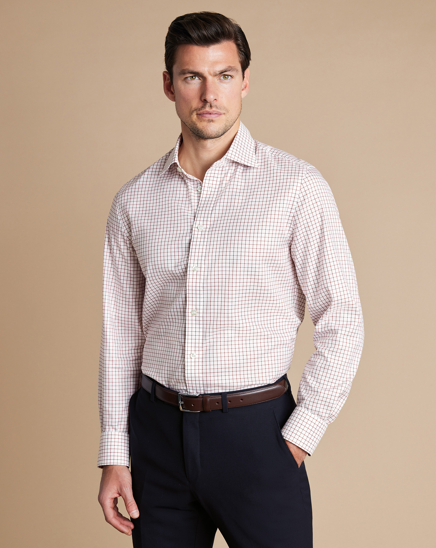 Luxury Windowpane Shirt - Maroon Red