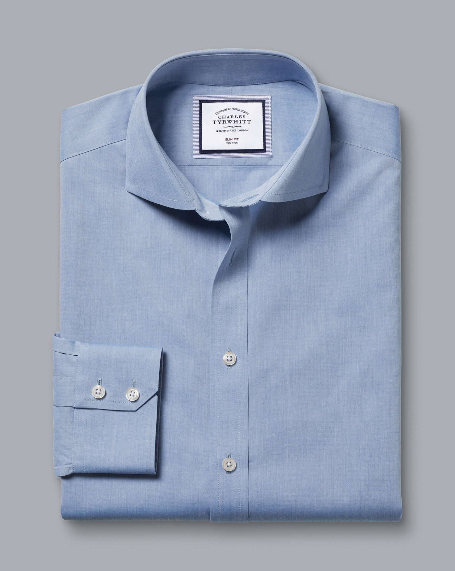 Cutaway Collar Non-Iron Poplin Shirt - Steel Blue