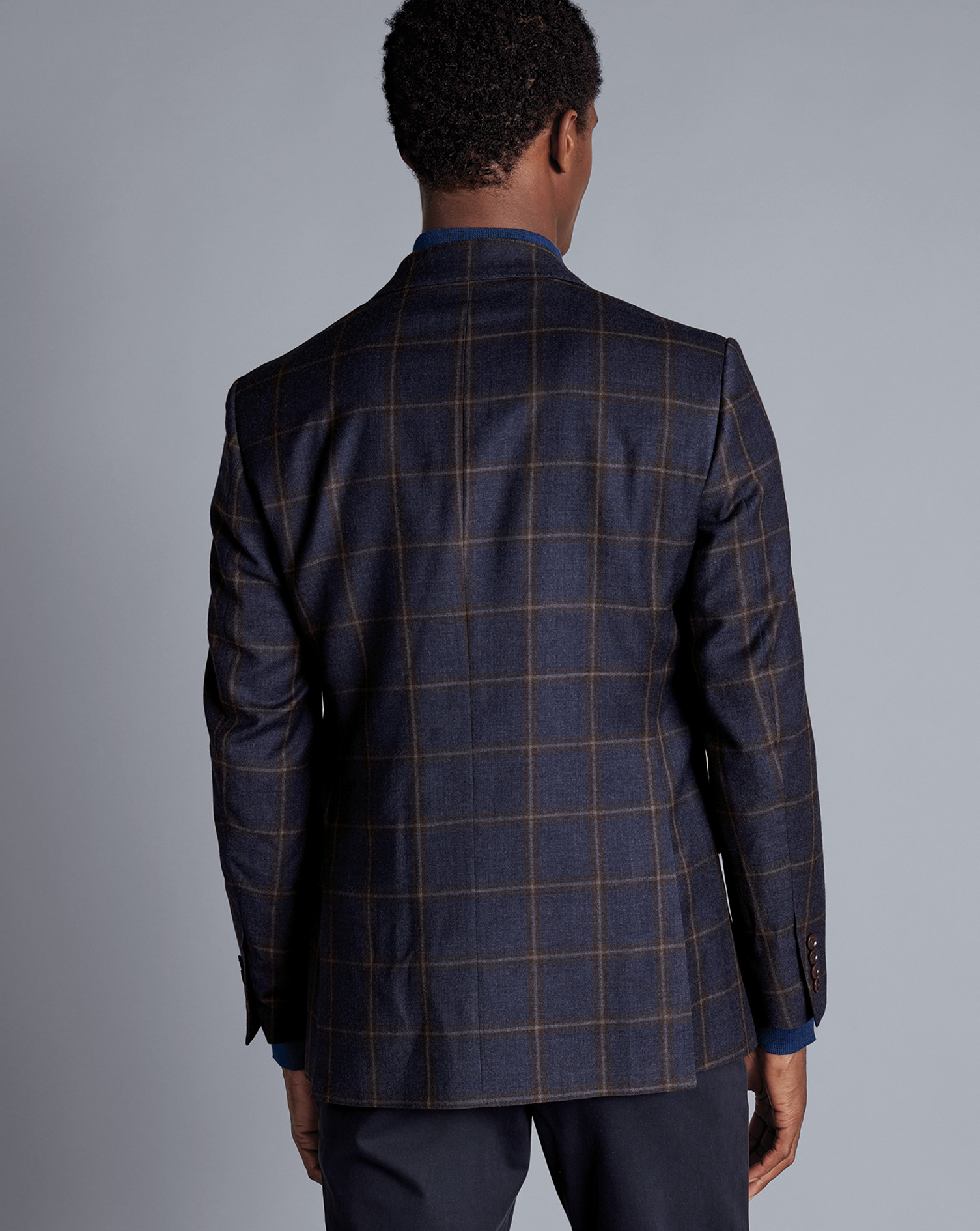 Check Windowpane Wool Texture Jacket - Steel Blue