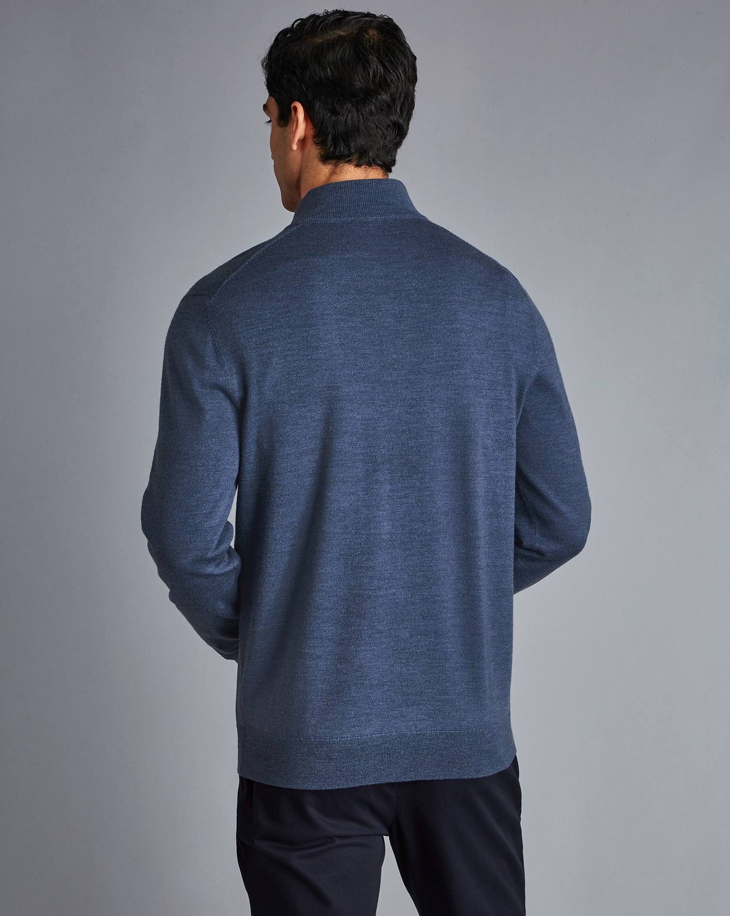 Merino Zip Neck Jumper - Indigo Melange