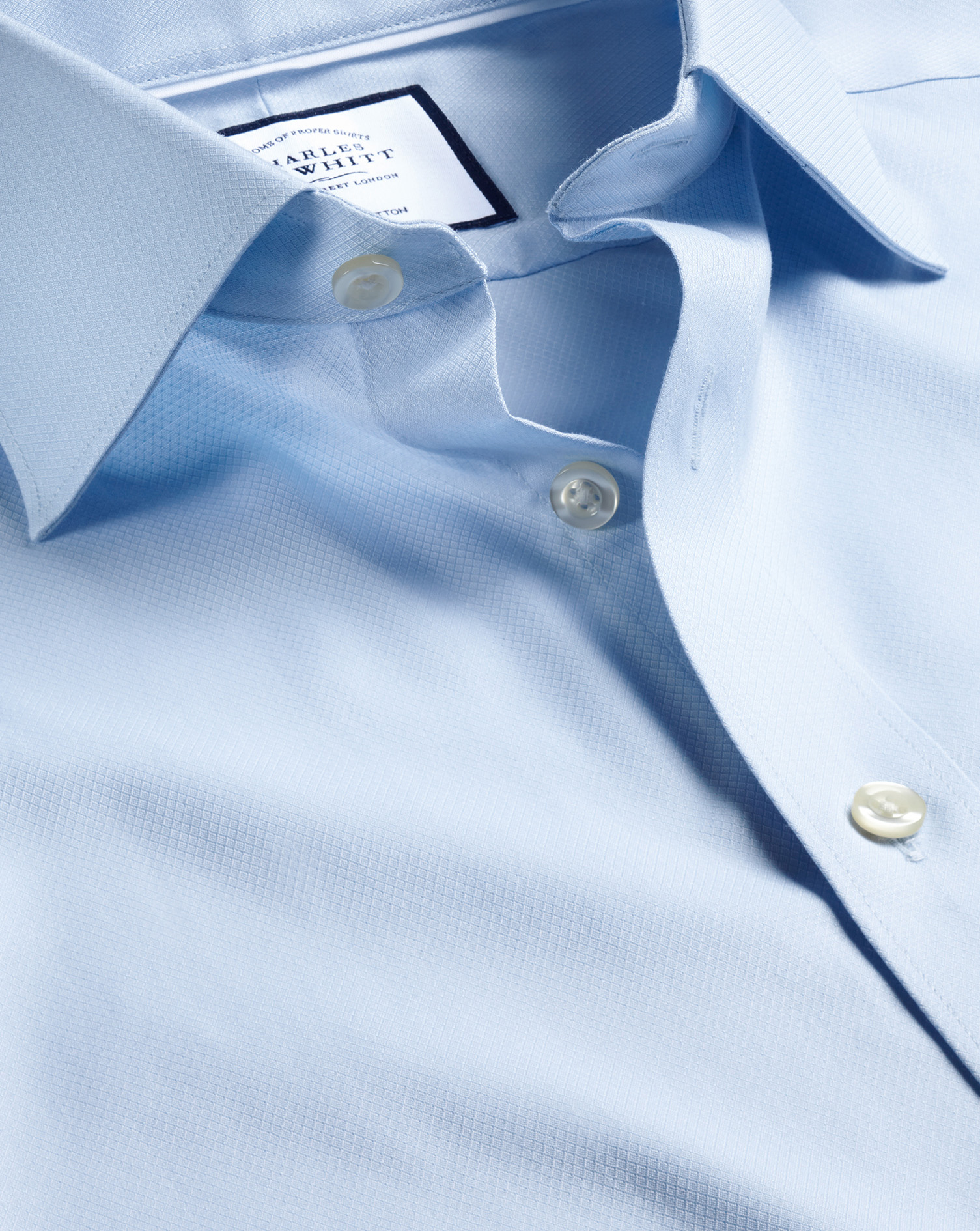 Semi-Cutaway Collar Egyptian Cotton Berkshire Weave Shirt - Light Blue