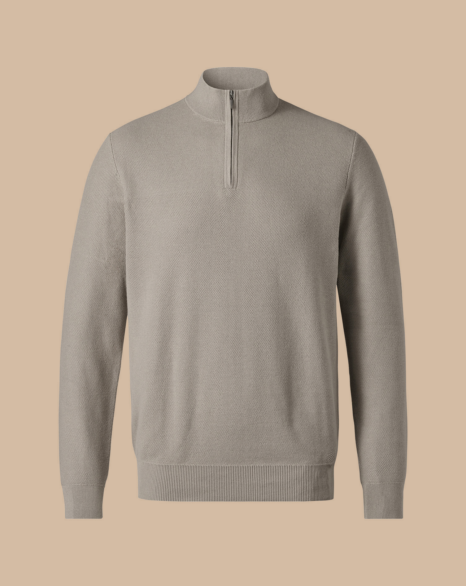 Honeycomb Cotton Zip Neck Jumper - Taupe