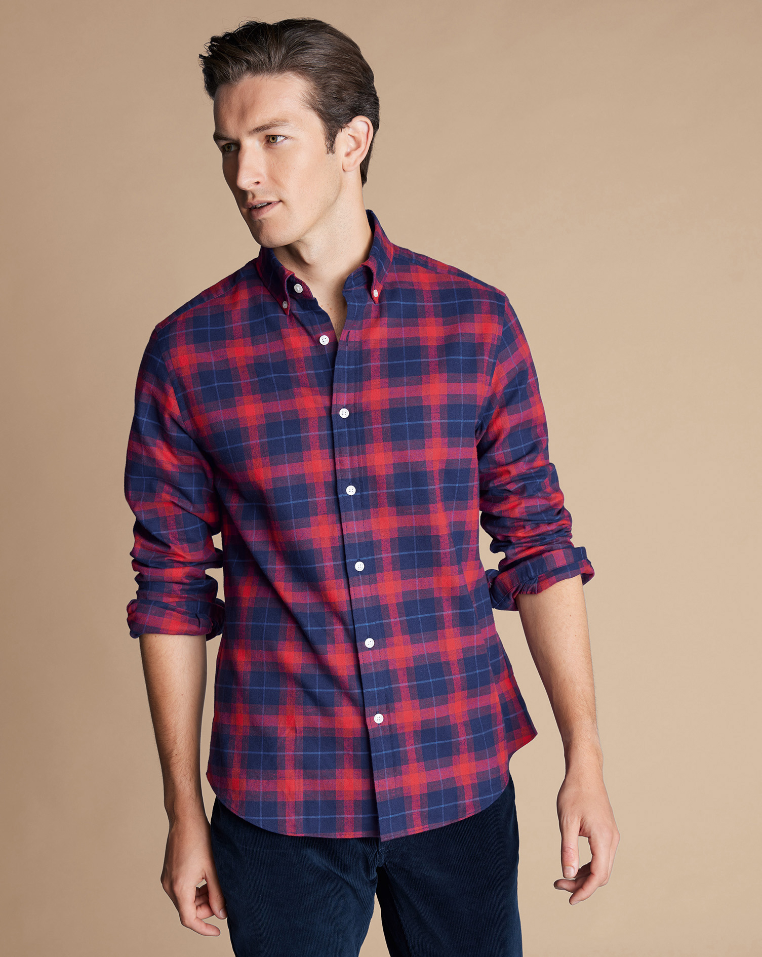 Brushed Flannel Check Shirt - Red