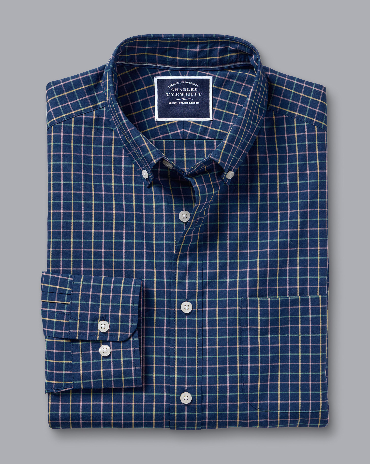 Button-Down Collar Non-Iron Stretch Poplin Fine Check Shirt - Royal Blue