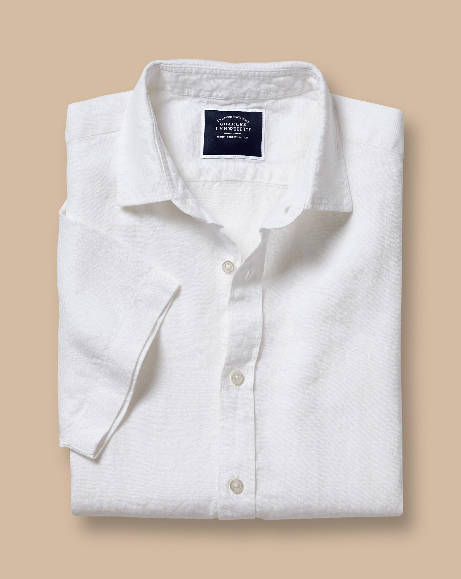 Pure Linen Short Sleeve Shirt  - White