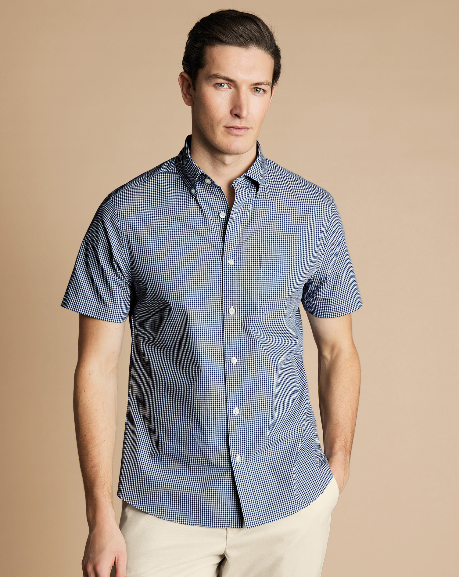 Non-Iron Stretch Short Sleeve Shirt - Navy