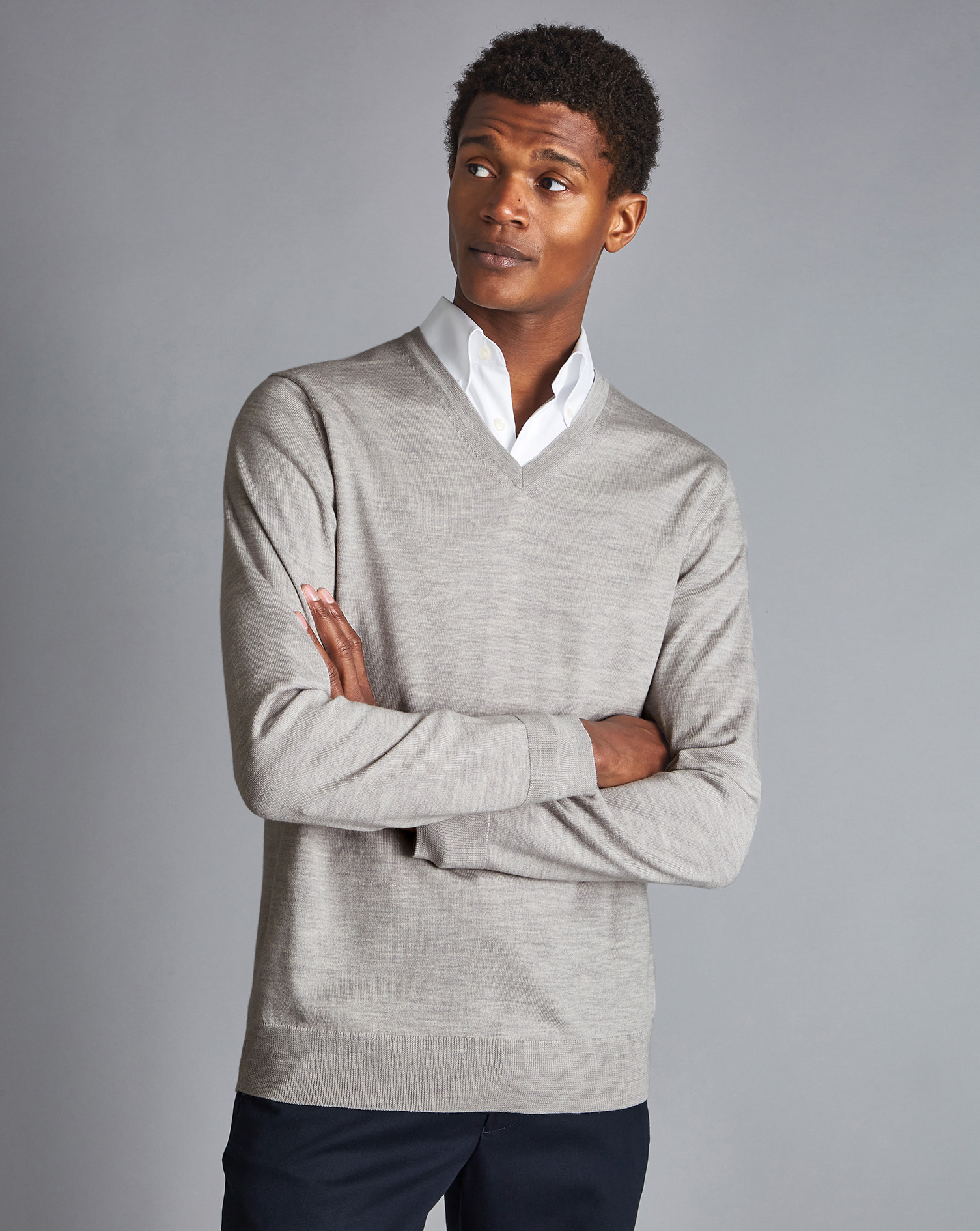 Merino V-Neck Jumper - Silver