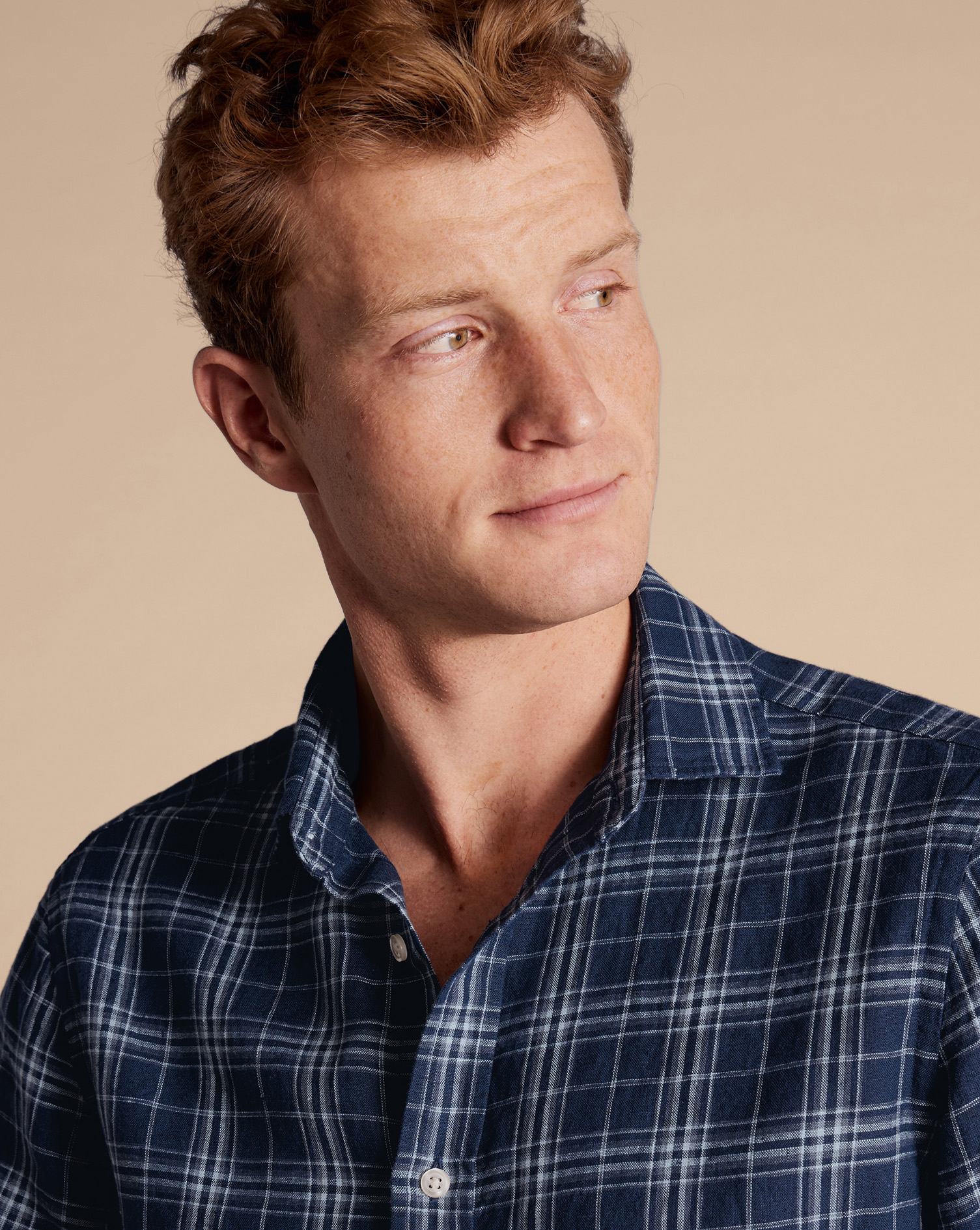 Pure Linen Check Shirt - French Blue