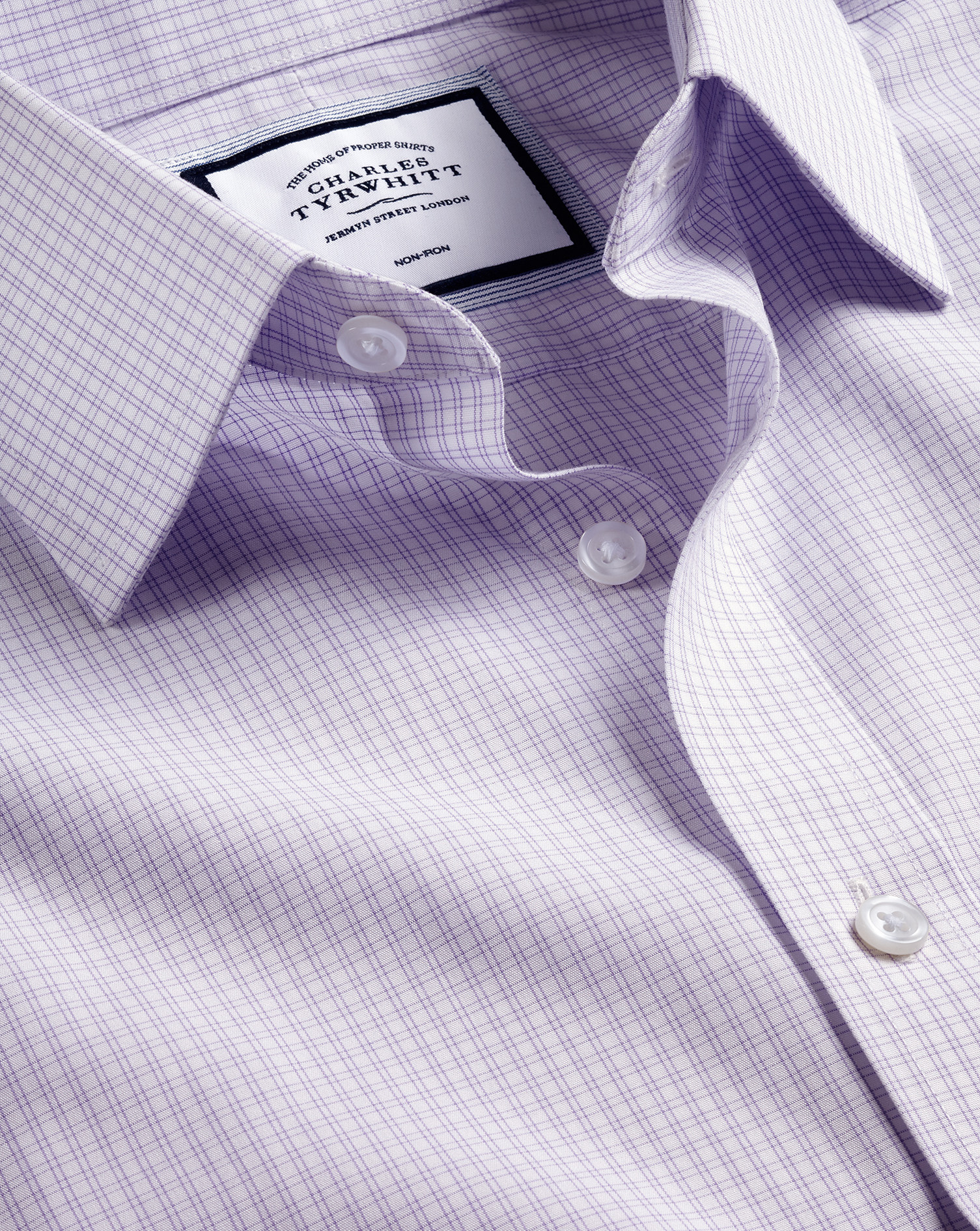 Non-Iron Double Check Shirt - Lilac Purple