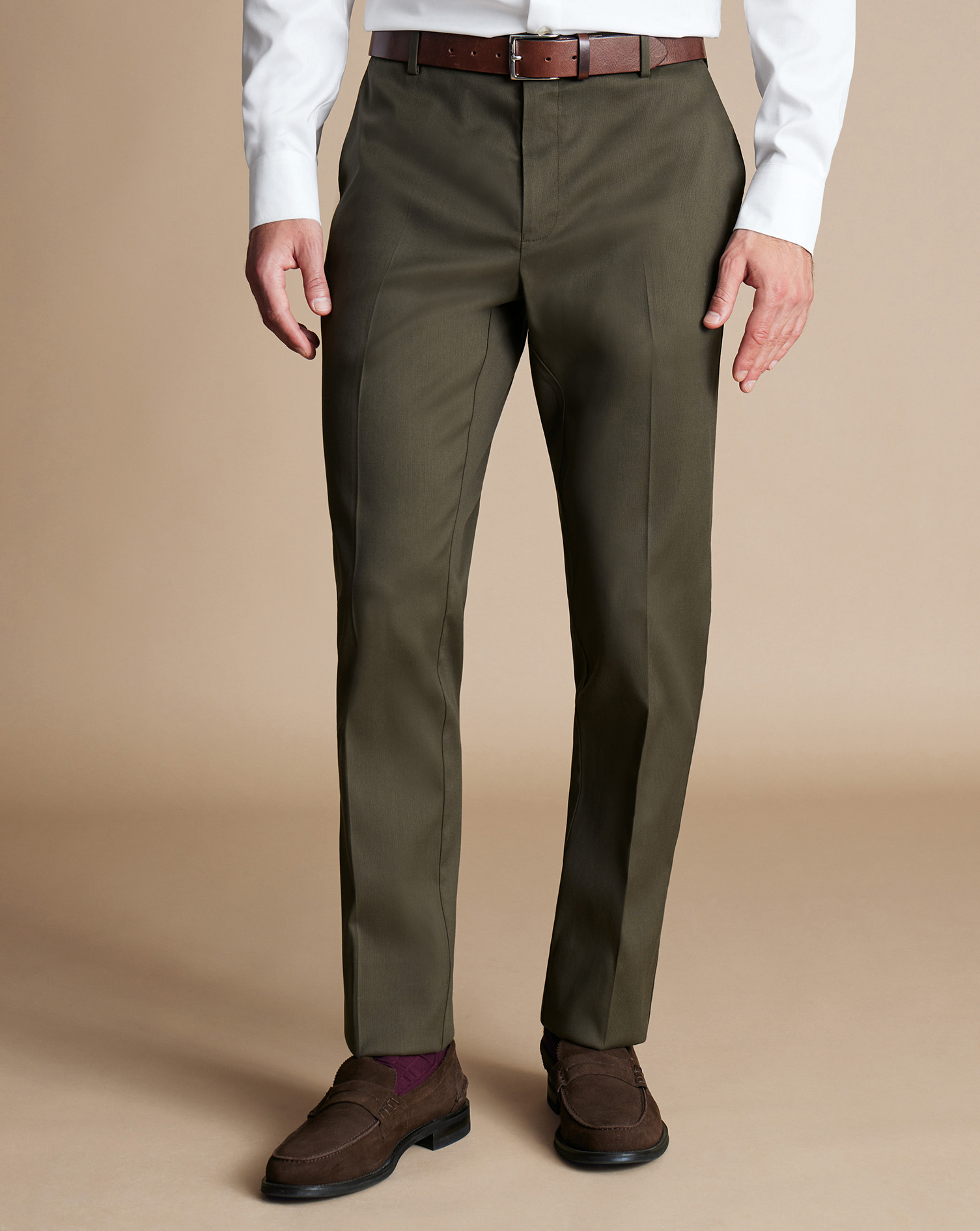 Smart Stretch Texture Trousers - Olive Green